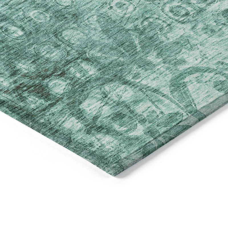 10' X 14' Teal Blue Ikat Washable Indoor Outdoor Area Rug