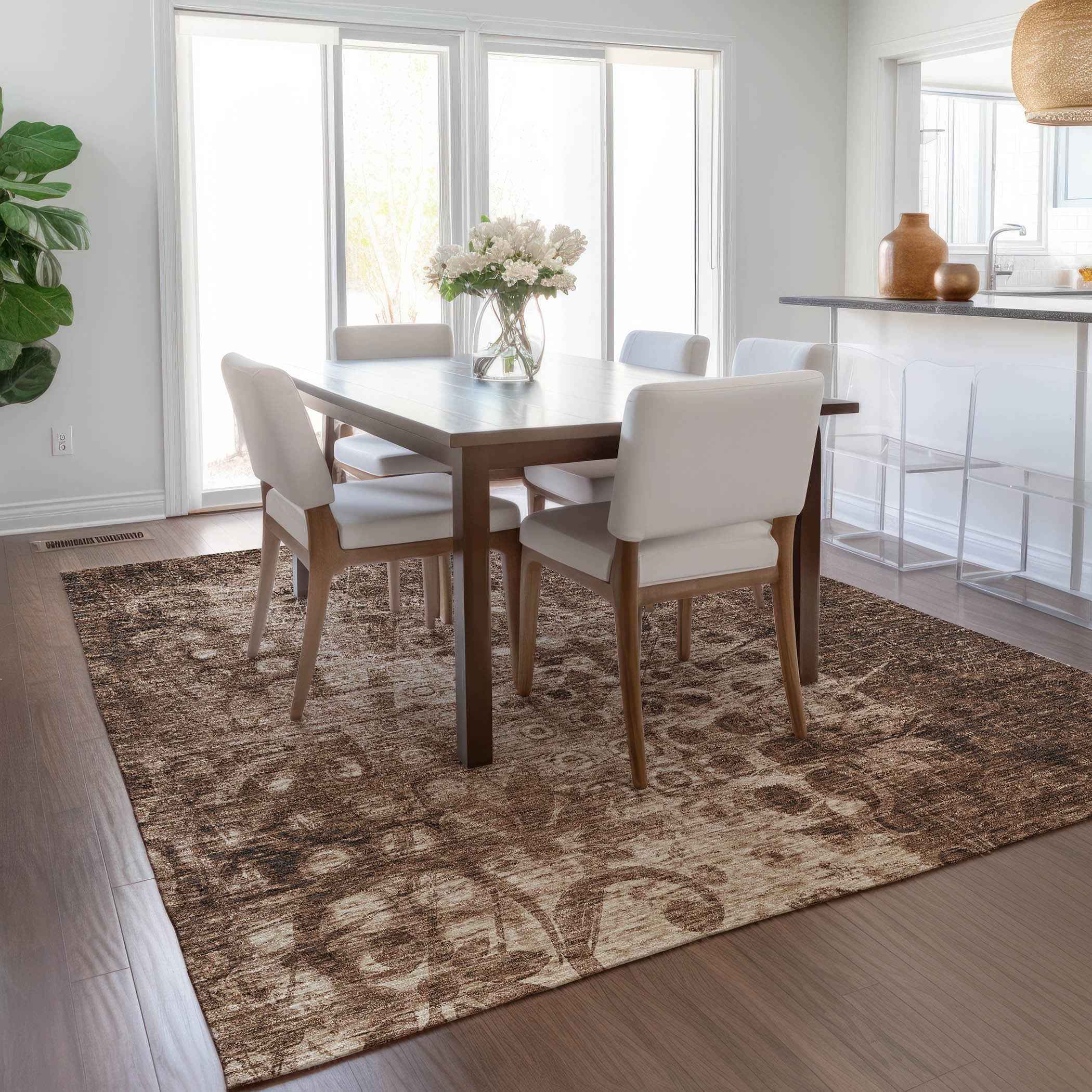 10' X 14' Chocolate Ikat Washable Indoor Outdoor Area Rug