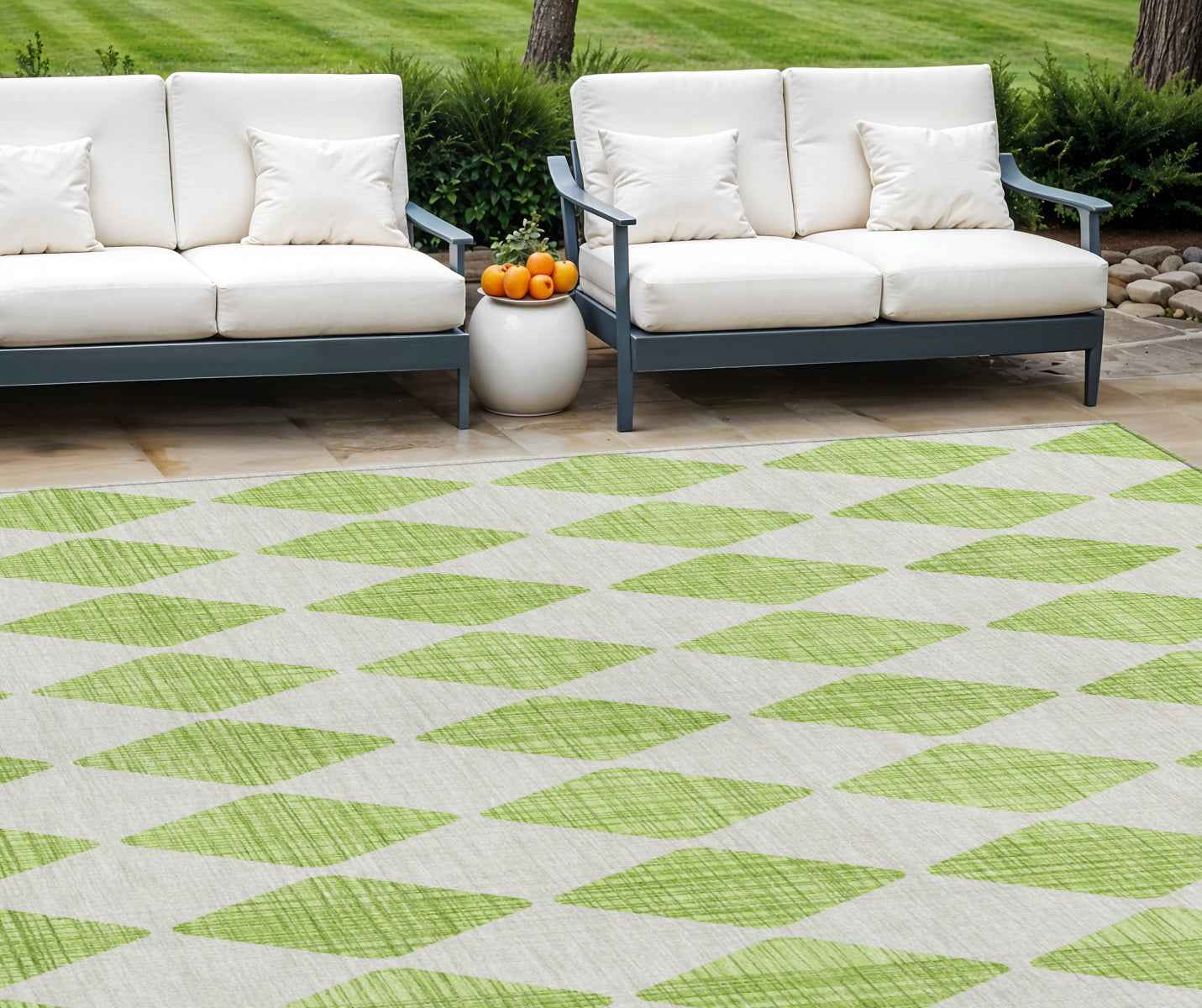 8' X 10' Lime Green And Ivory Geometric Washable Indoor Outdoor Area Rug