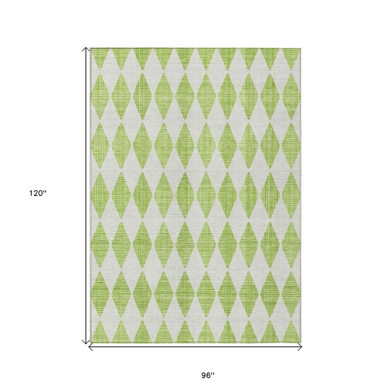 8' X 10' Lime Green And Ivory Geometric Washable Indoor Outdoor Area Rug