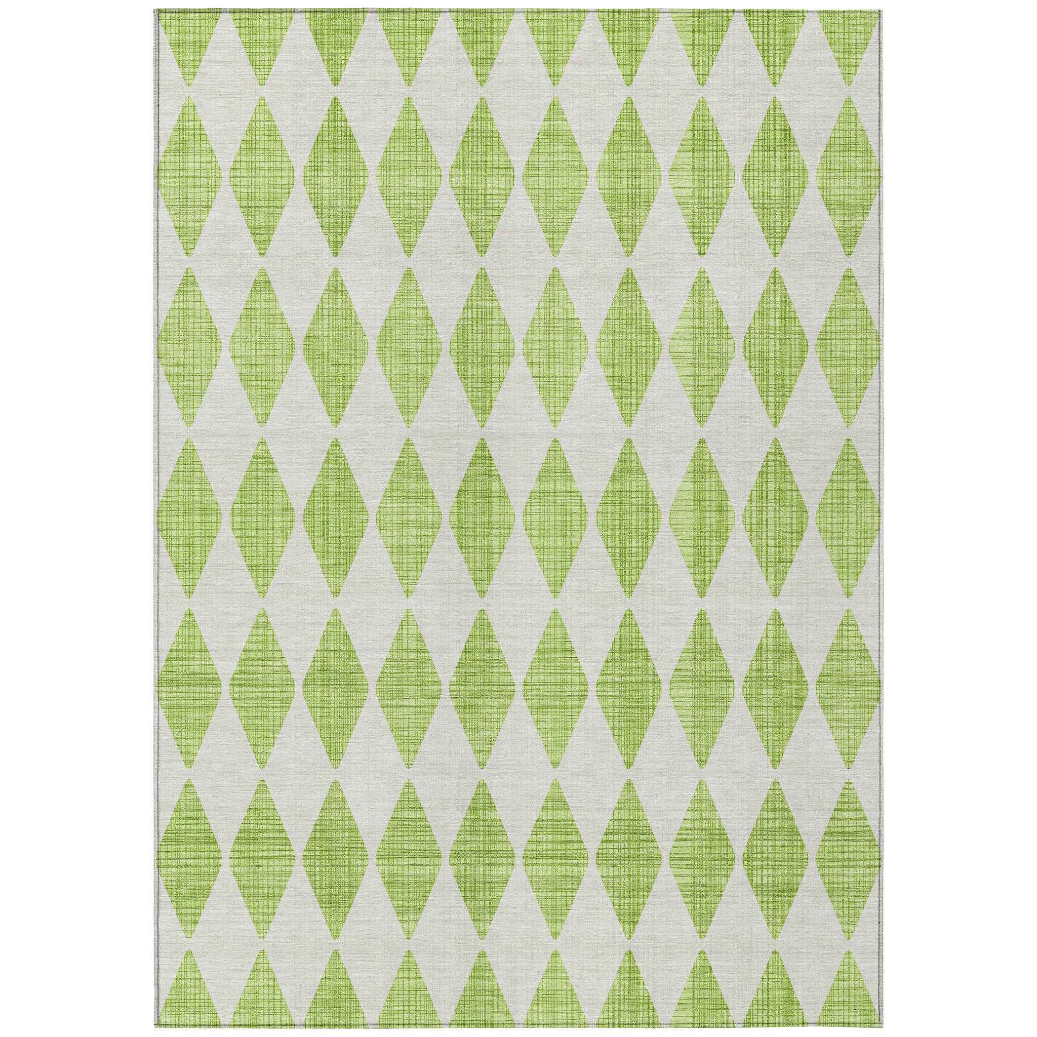 8' X 10' Lime Green And Ivory Geometric Washable Indoor Outdoor Area Rug