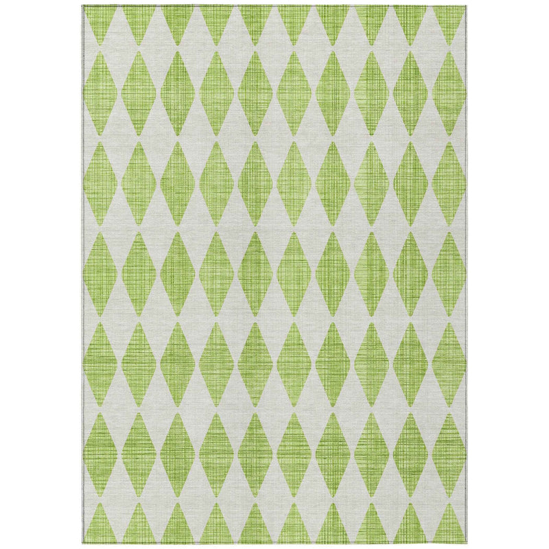 8' X 10' Lime Green And Ivory Geometric Washable Indoor Outdoor Area Rug