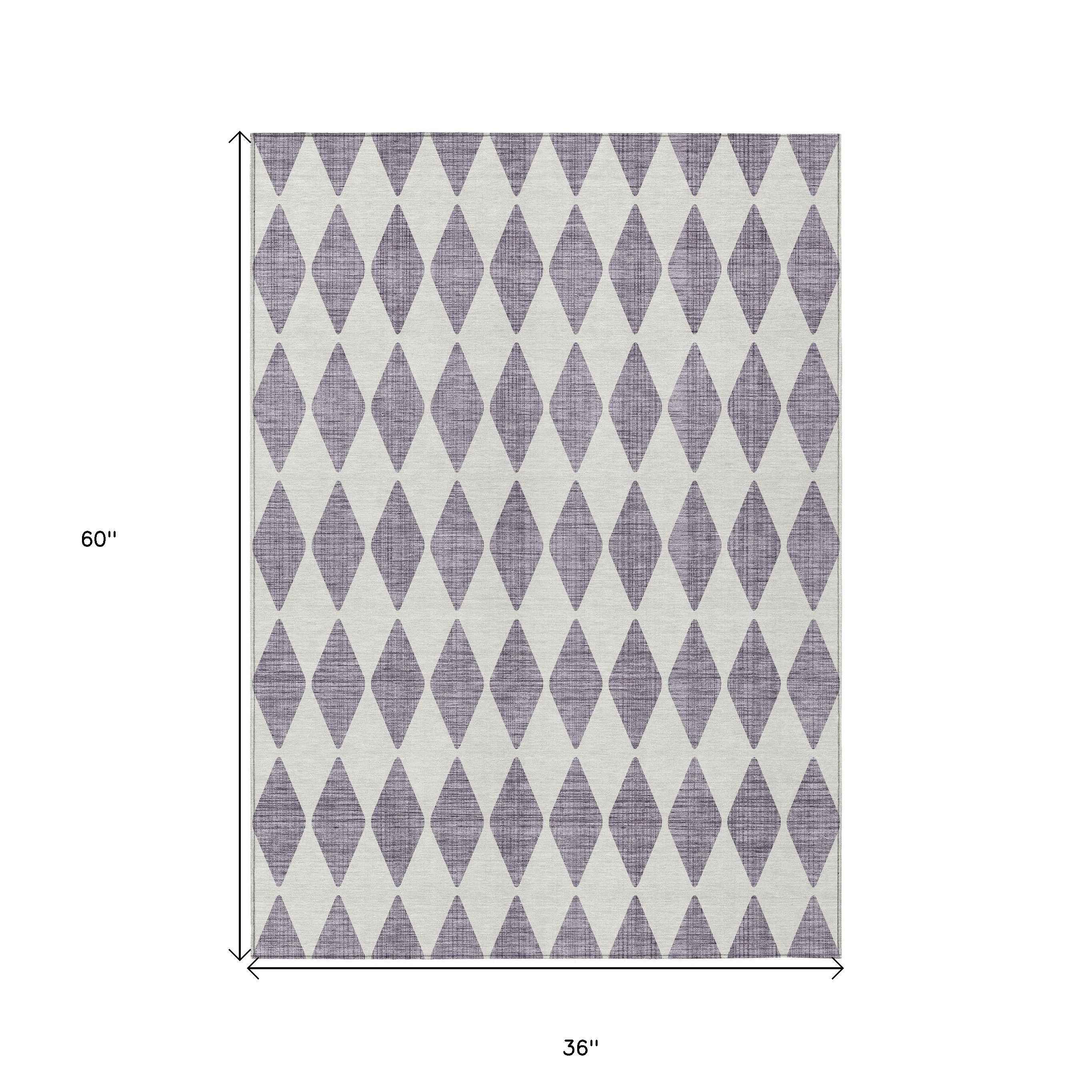 3' X 5' Purple And Lilac Geometric Washable Indoor Outdoor Area Rug