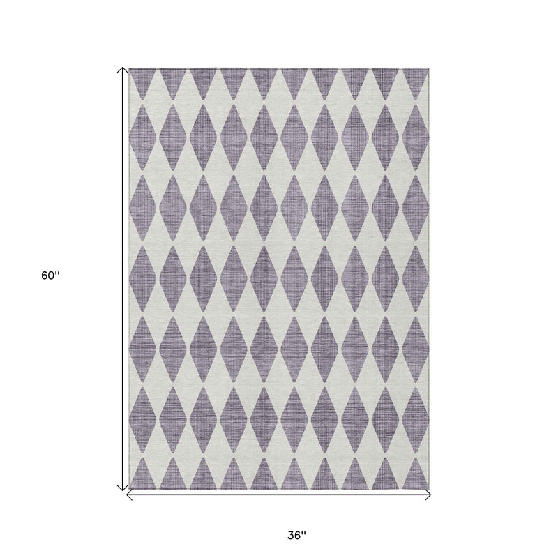3' X 5' Purple And Lilac Geometric Washable Indoor Outdoor Area Rug