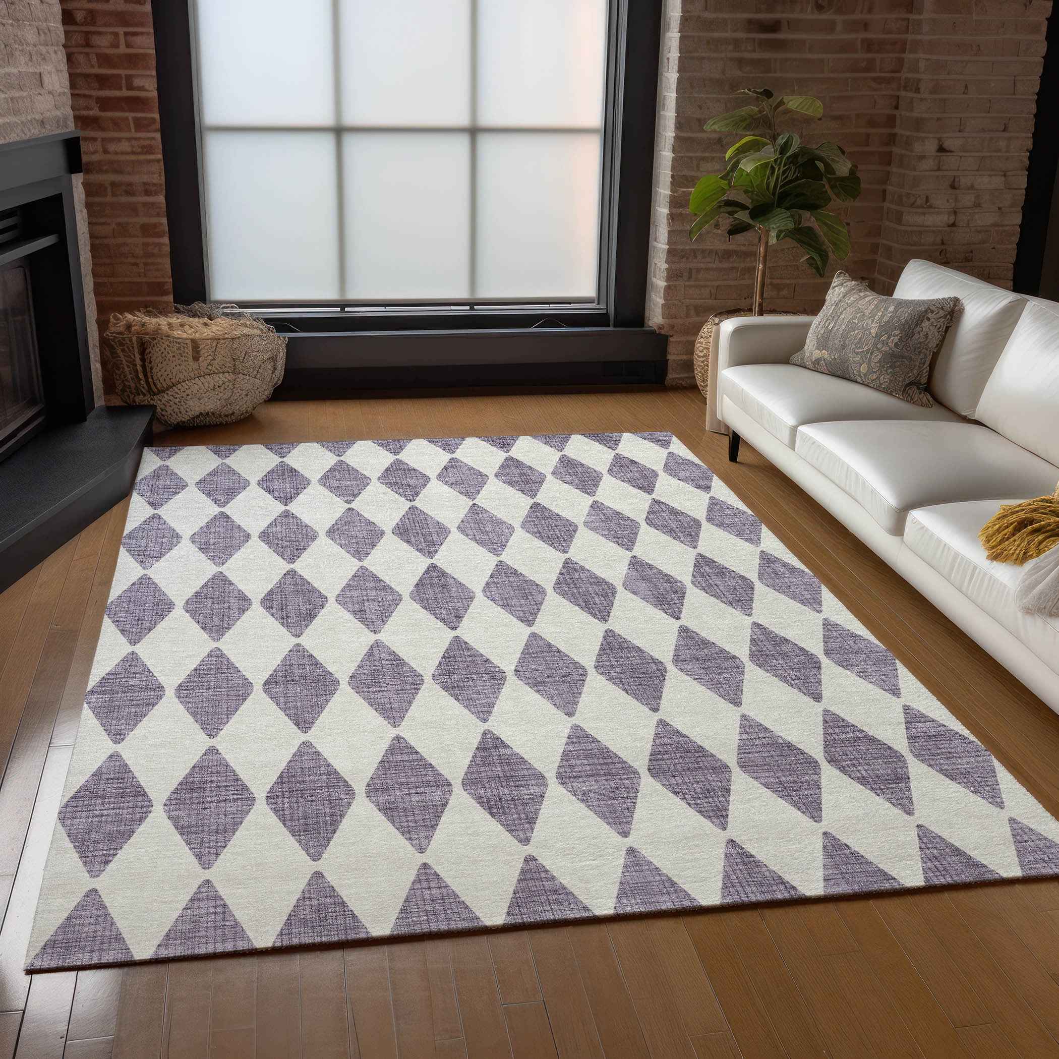 3' X 5' Purple And Lilac Geometric Washable Indoor Outdoor Area Rug