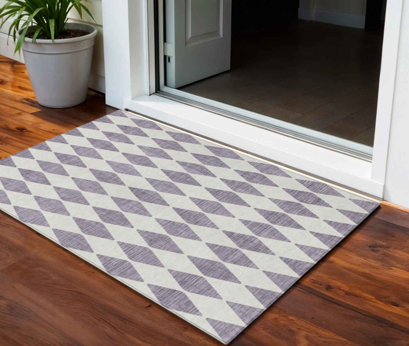 3' X 5' Purple And Lilac Geometric Washable Indoor Outdoor Area Rug