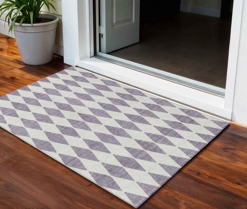 3' X 5' Purple And Lilac Geometric Washable Indoor Outdoor Area Rug
