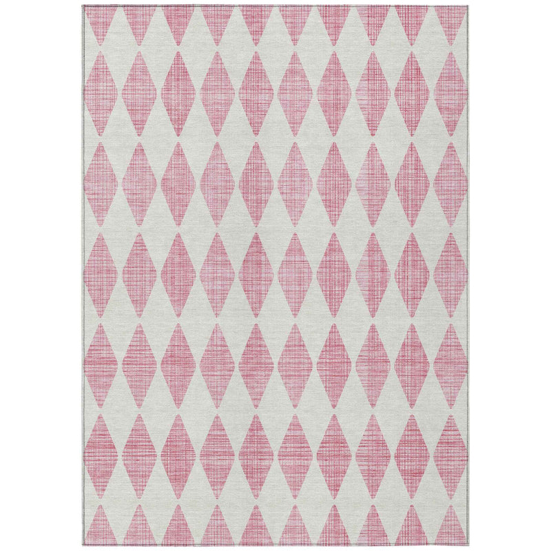 10' X 14' Pink And Ivory Geometric Washable Indoor Outdoor Area Rug