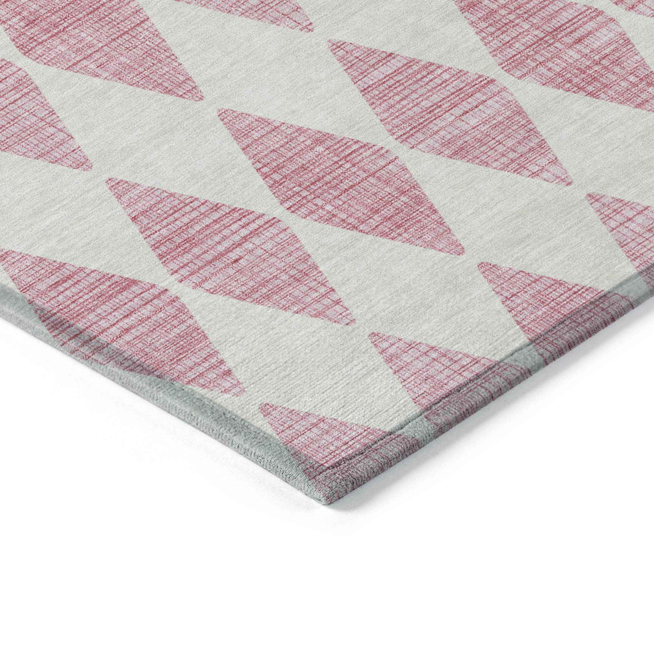10' X 14' Pink And Ivory Geometric Washable Indoor Outdoor Area Rug