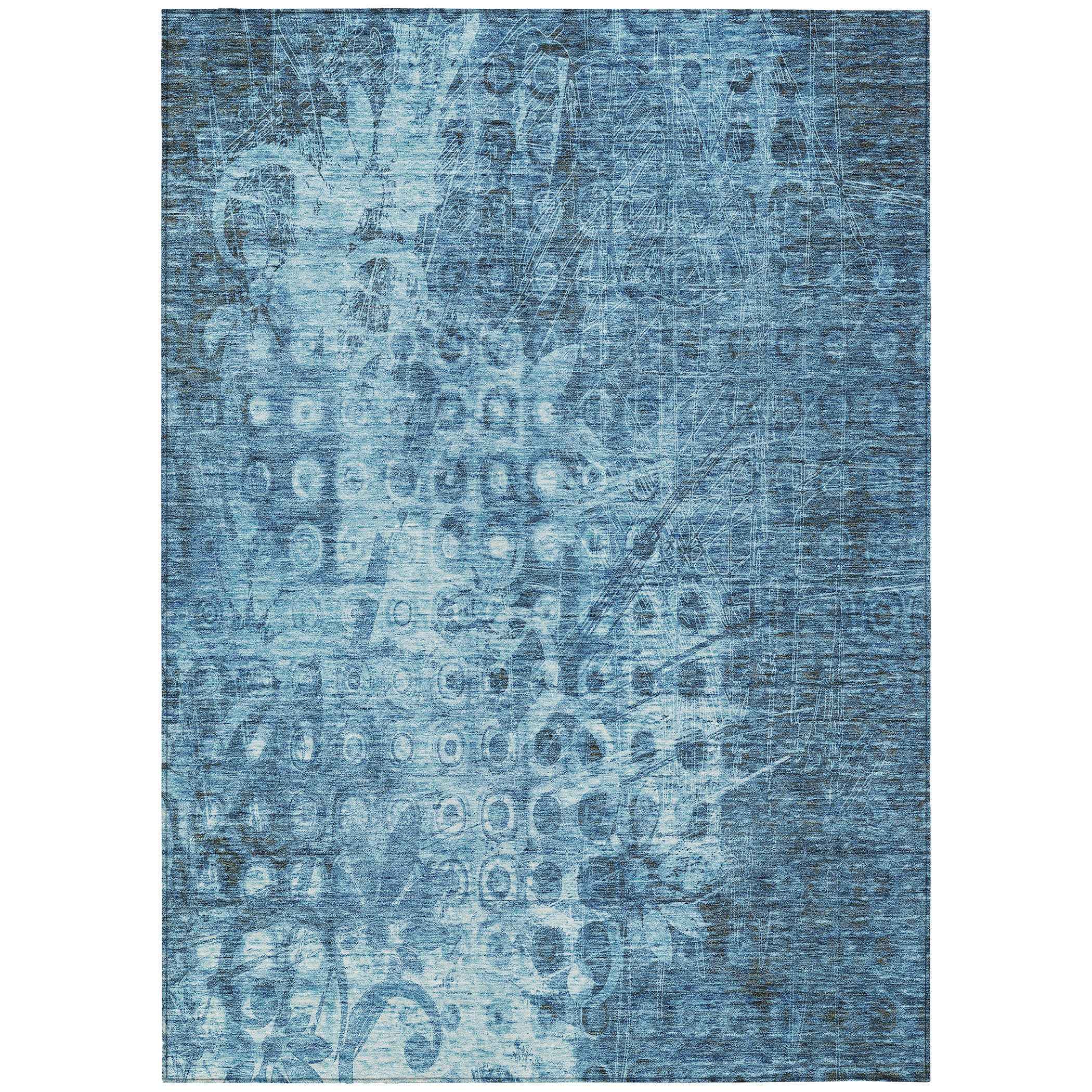 10' X 14' Blue Ikat Washable Indoor Outdoor Area Rug