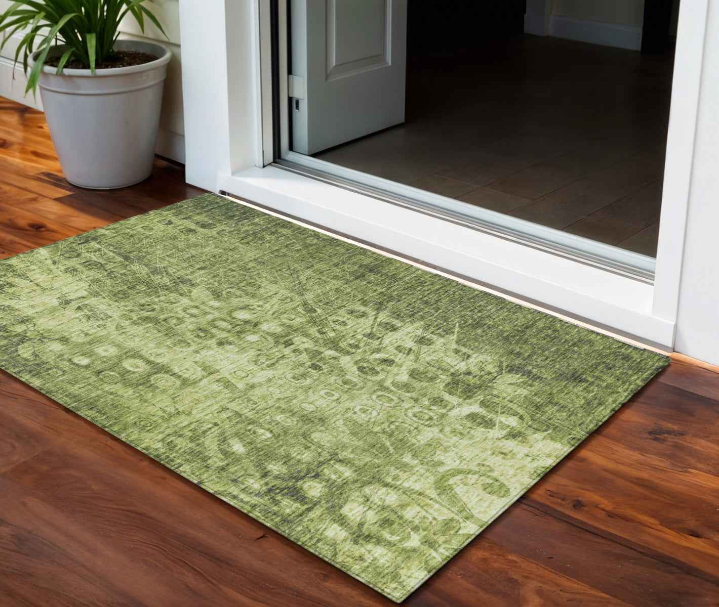 3' X 5' Olive Green Ikat Washable Indoor Outdoor Area Rug