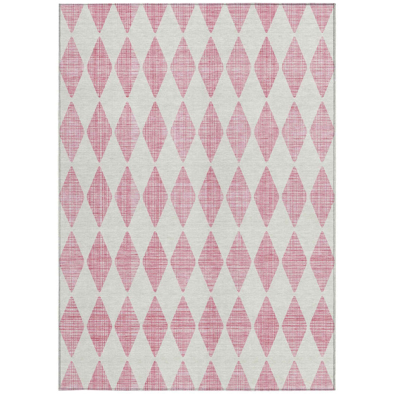 5' X 8' Pink And Ivory Geometric Washable Indoor Outdoor Area Rug