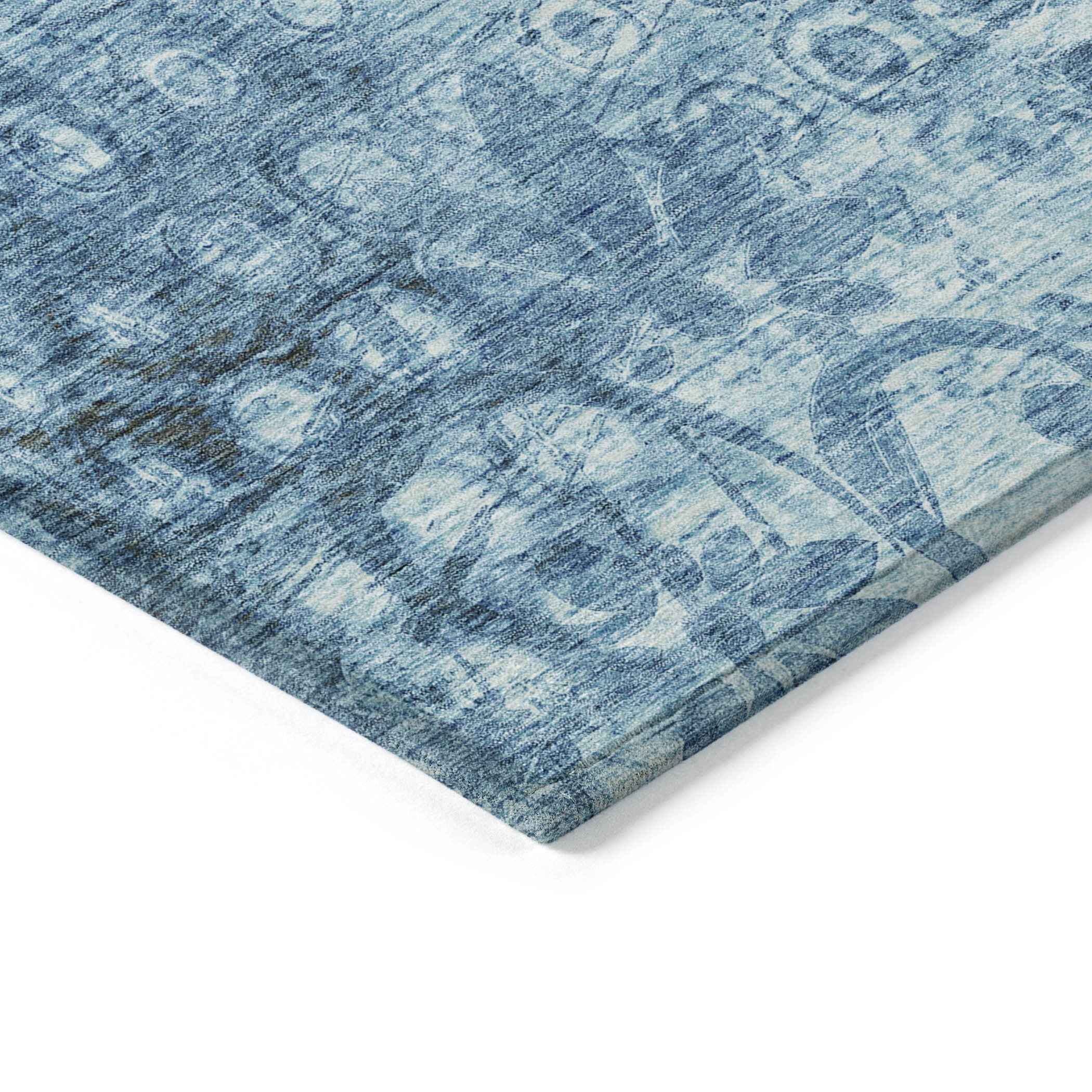 9' X 12' Blue Ikat Washable Indoor Outdoor Area Rug