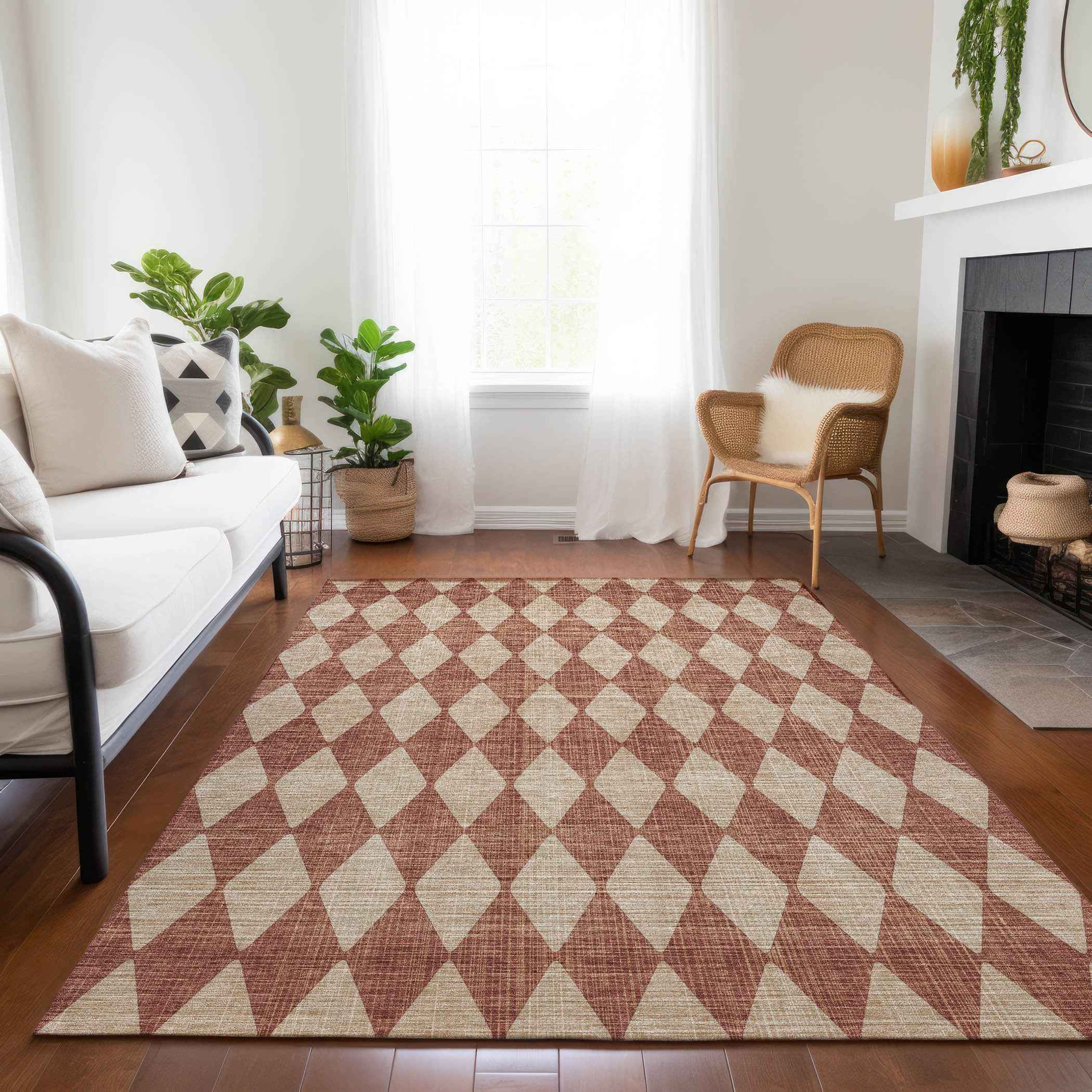 8' X 10' Orange And Copper Geometric Washable Indoor Outdoor Area Rug