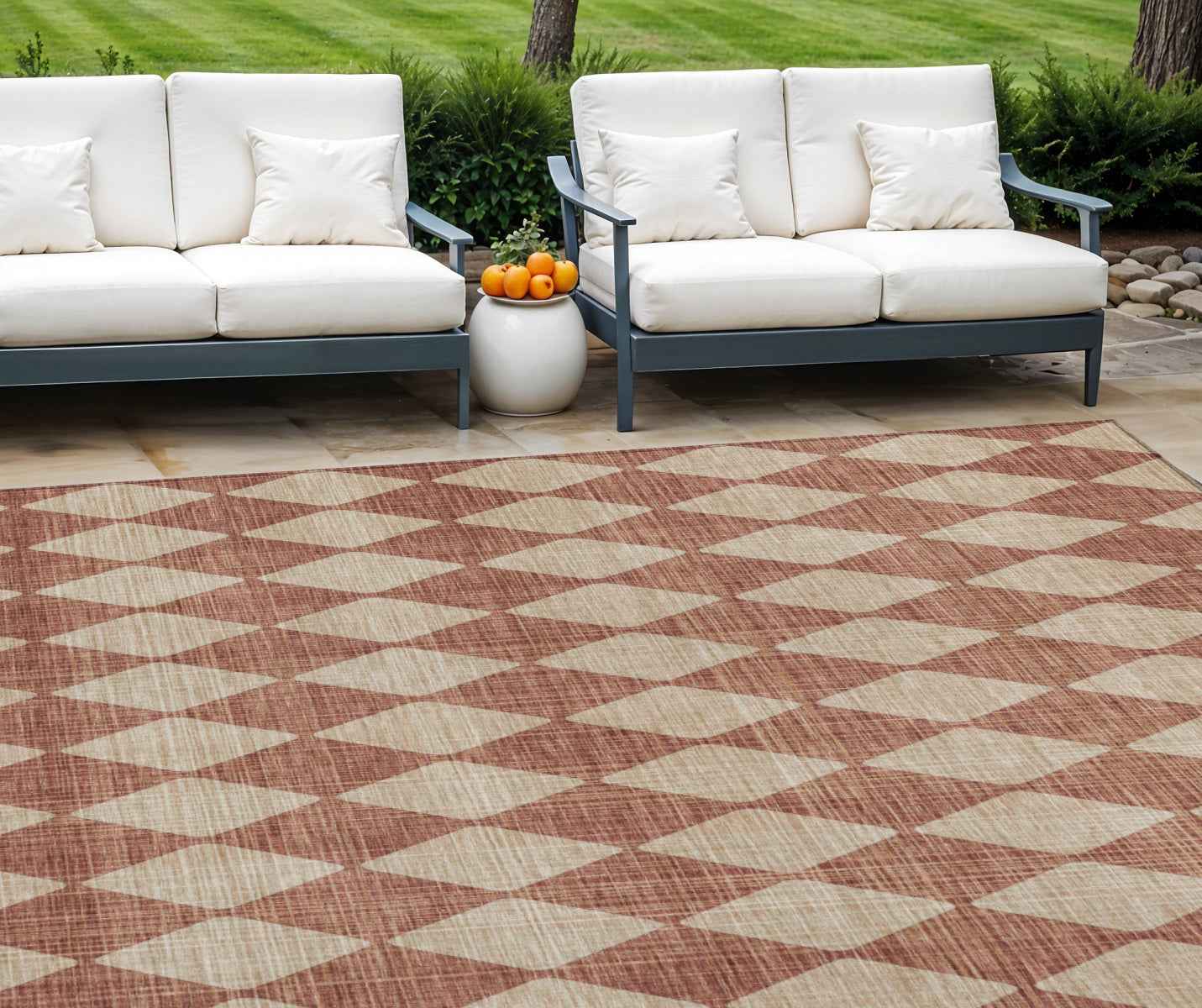 8' X 10' Orange And Copper Geometric Washable Indoor Outdoor Area Rug