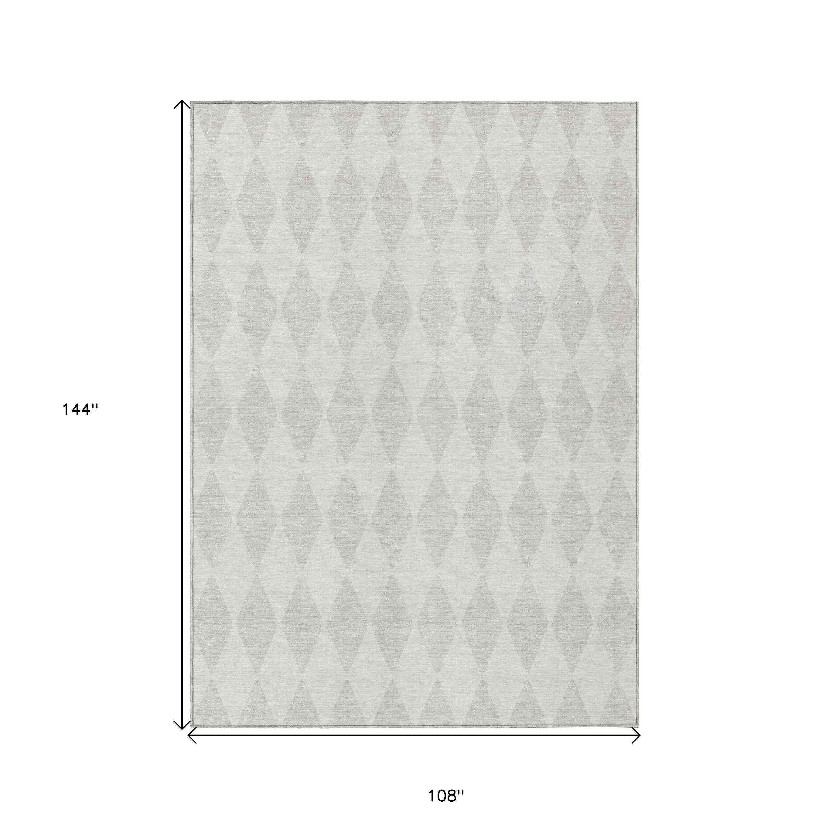 9' X 12' Ivory And Beige Geometric Washable Indoor Outdoor Area Rug
