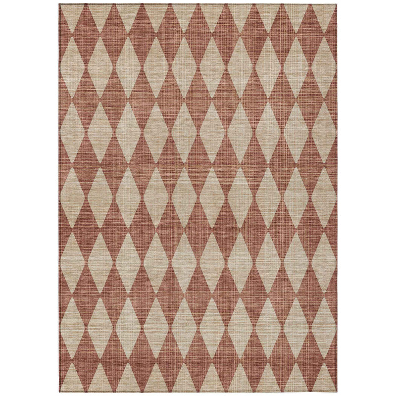 8' X 10' Orange And Copper Geometric Washable Indoor Outdoor Area Rug