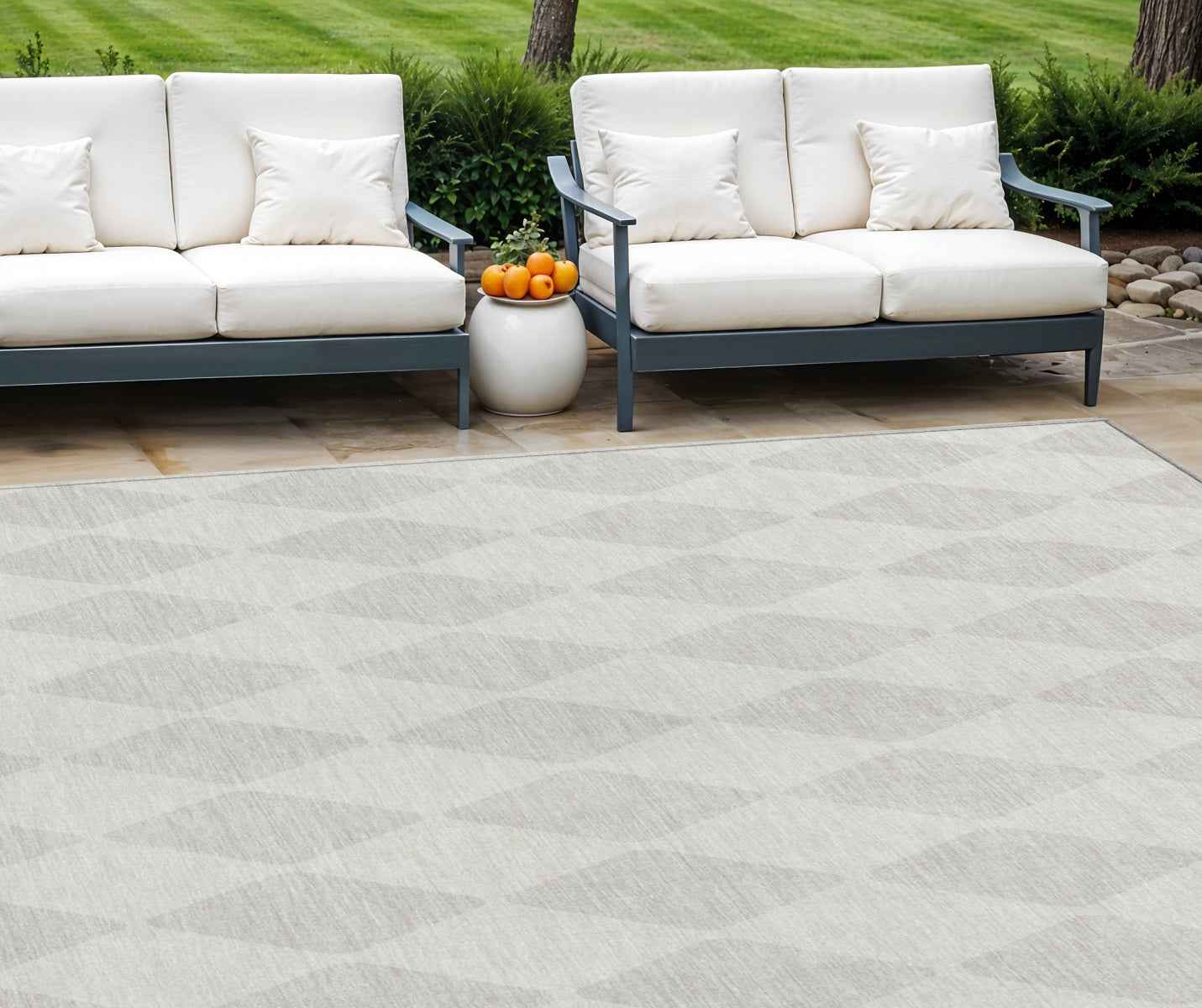 9' X 12' Ivory And Beige Geometric Washable Indoor Outdoor Area Rug