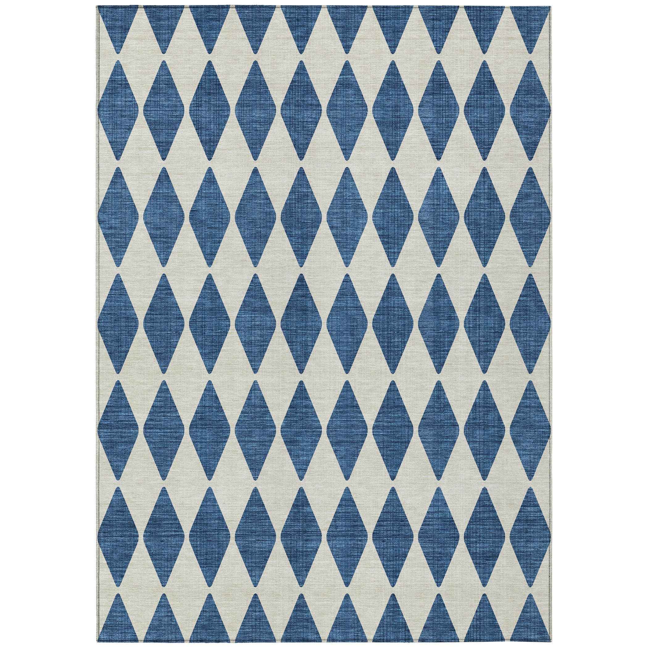 8' X 10' Navy Blue And Ivory Geometric Washable Indoor Outdoor Area Rug
