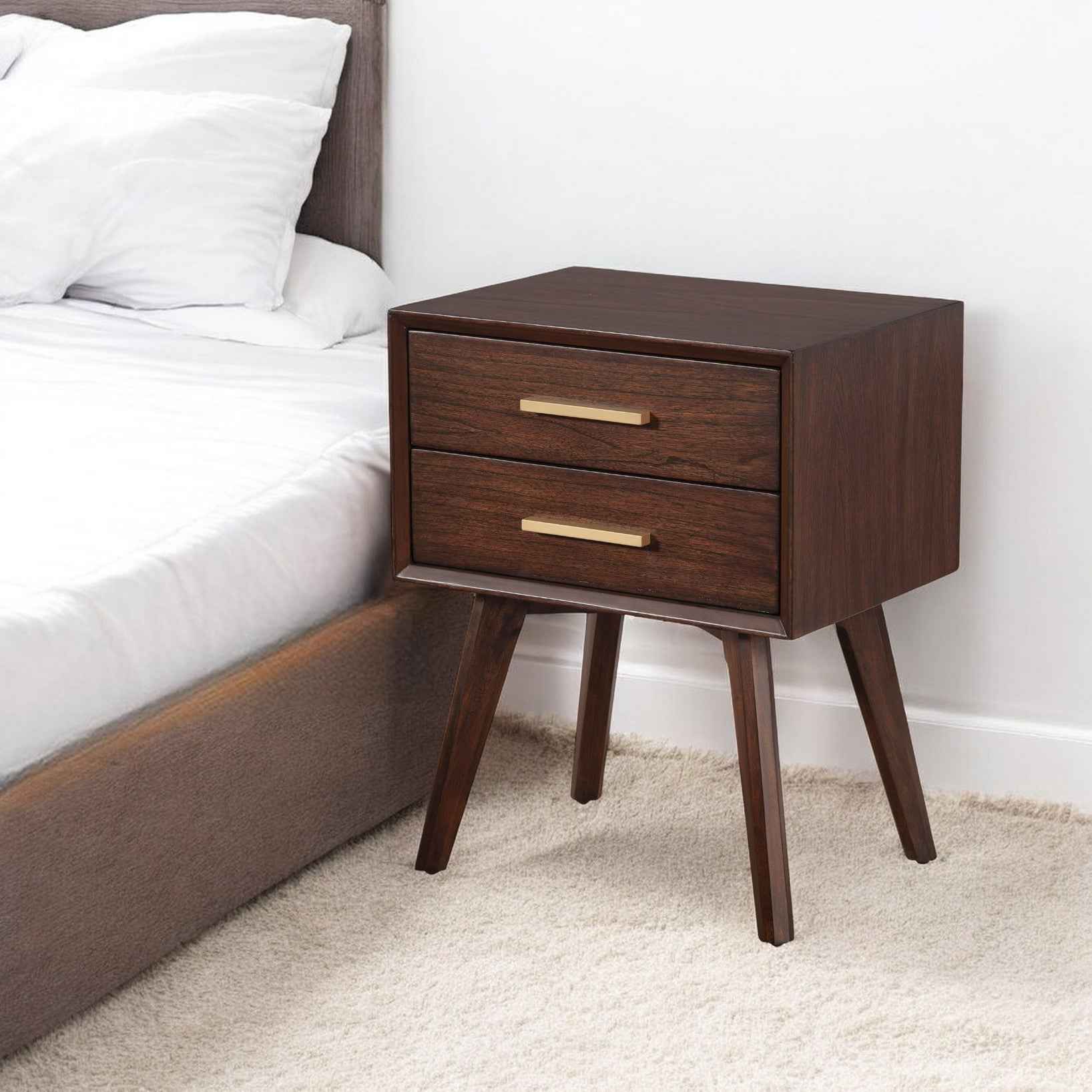 25" Solid Wood and Wood Two Drawer Nightstand