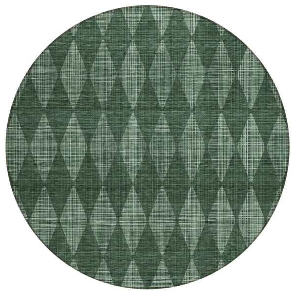 8' Olive Green And Charcoal Round Geometric Washable Indoor Outdoor Area Rug