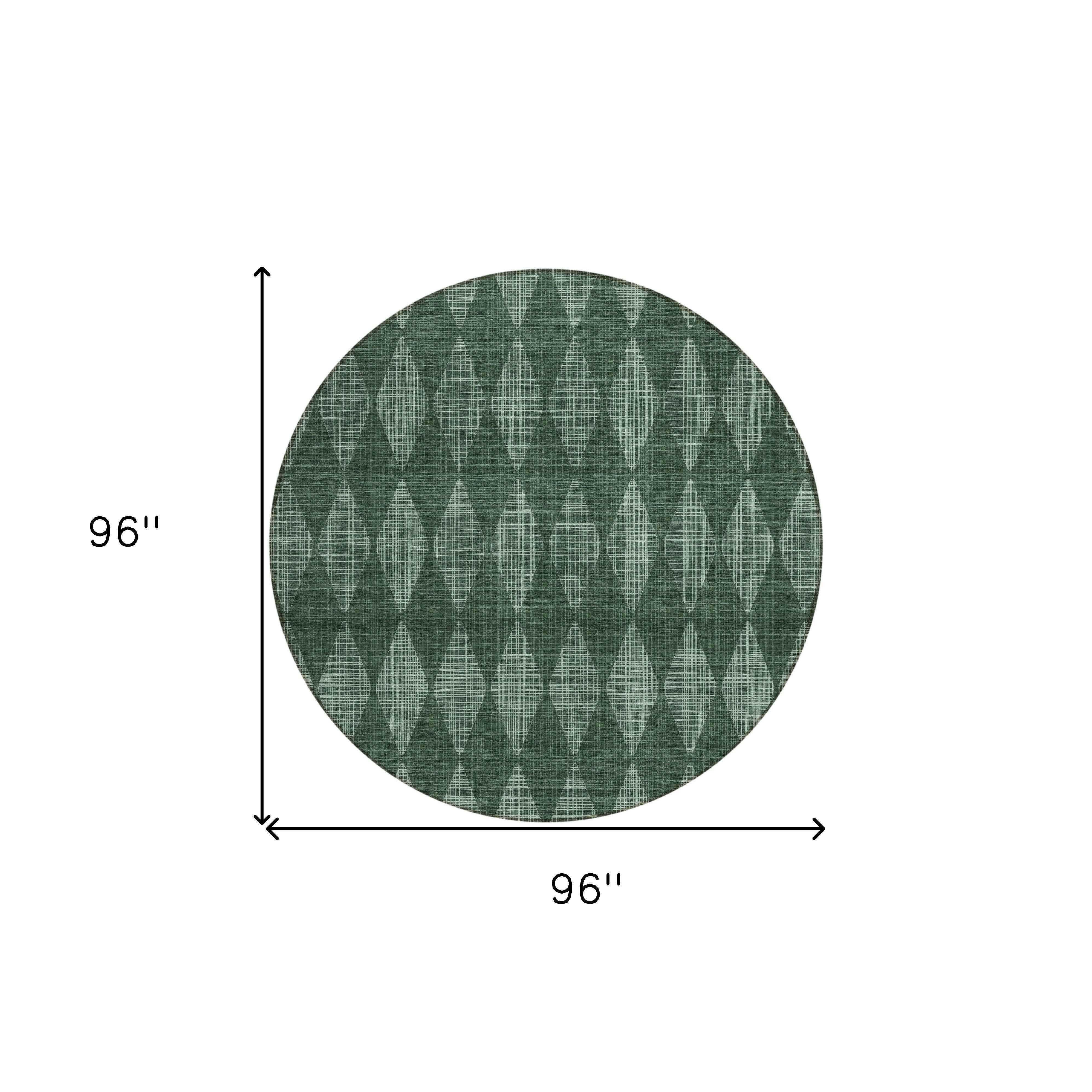 8' Olive Green And Charcoal Round Geometric Washable Indoor Outdoor Area Rug