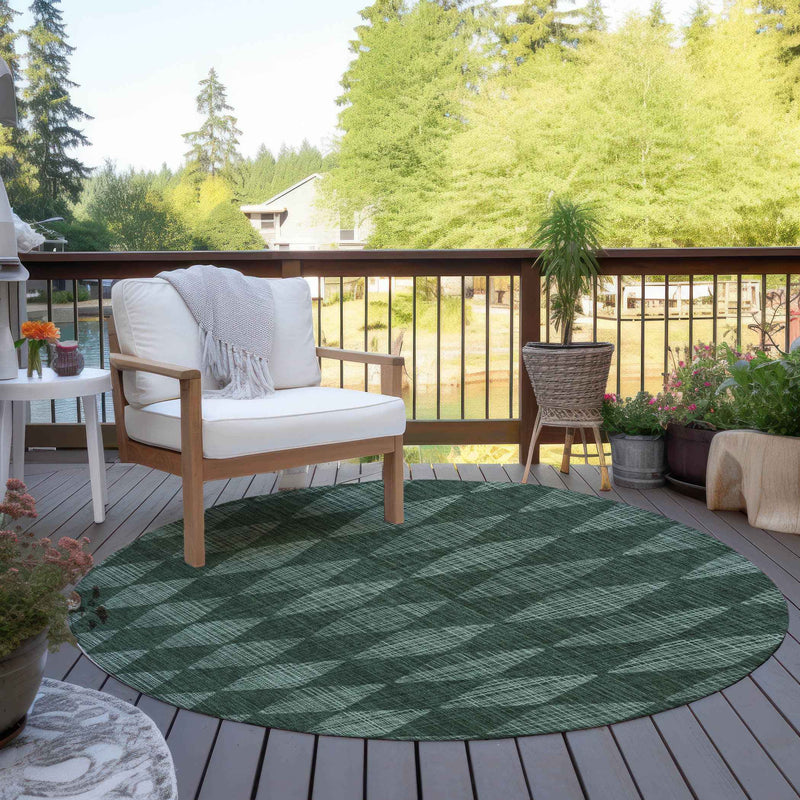8' Olive Green And Charcoal Round Geometric Washable Indoor Outdoor Area Rug