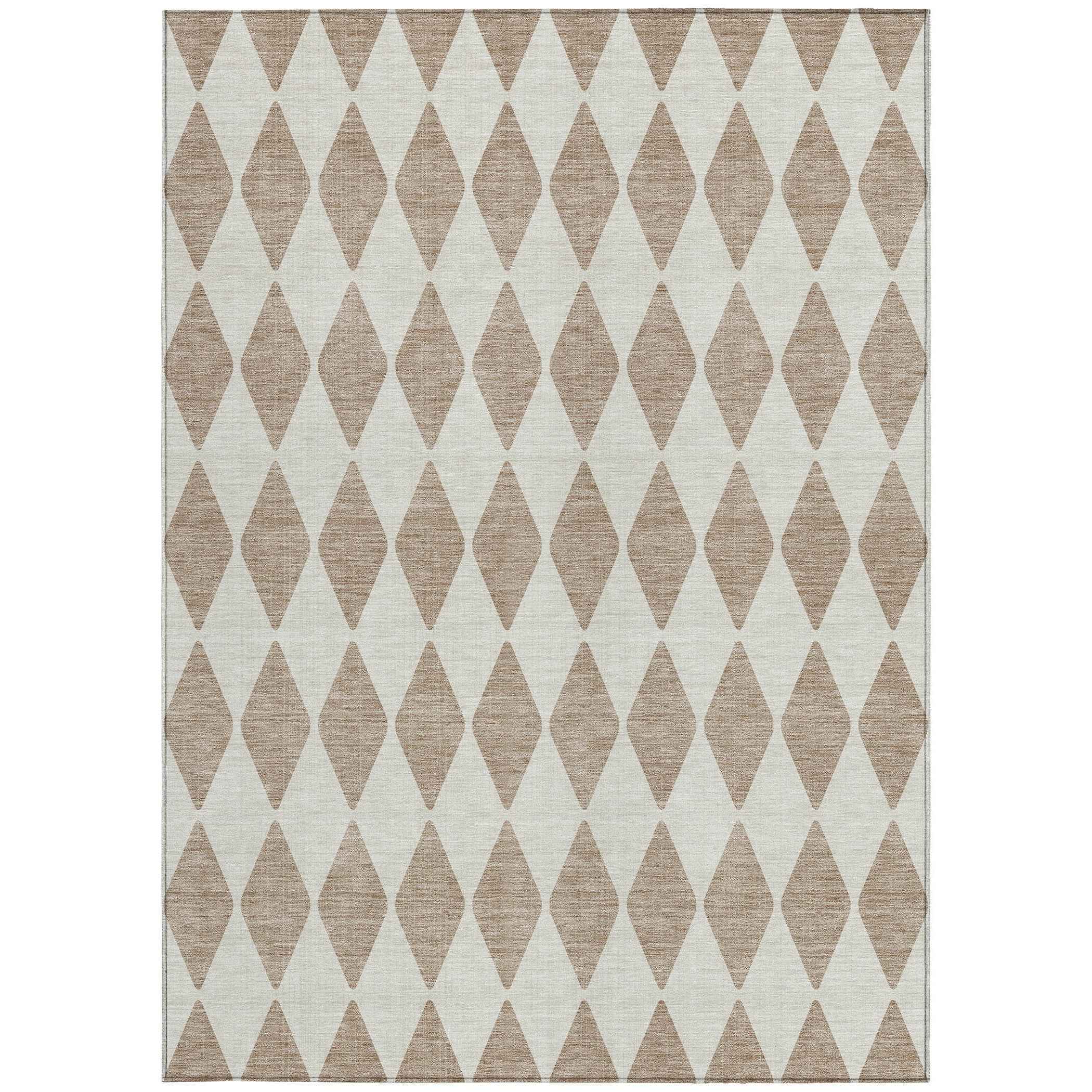 5' X 8' Taupe And Ivory Geometric Washable Indoor Outdoor Area Rug