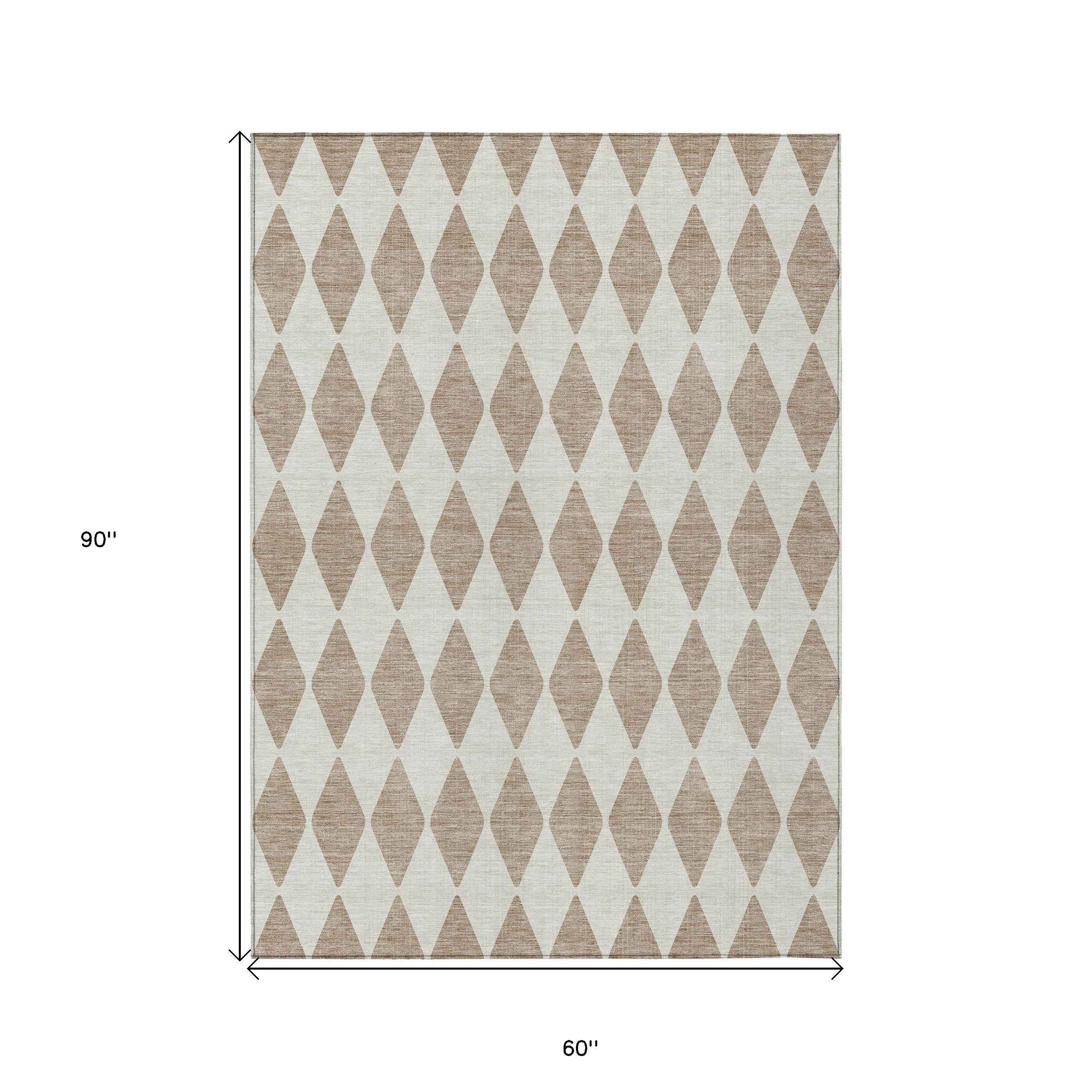 5' X 8' Taupe And Ivory Geometric Washable Indoor Outdoor Area Rug