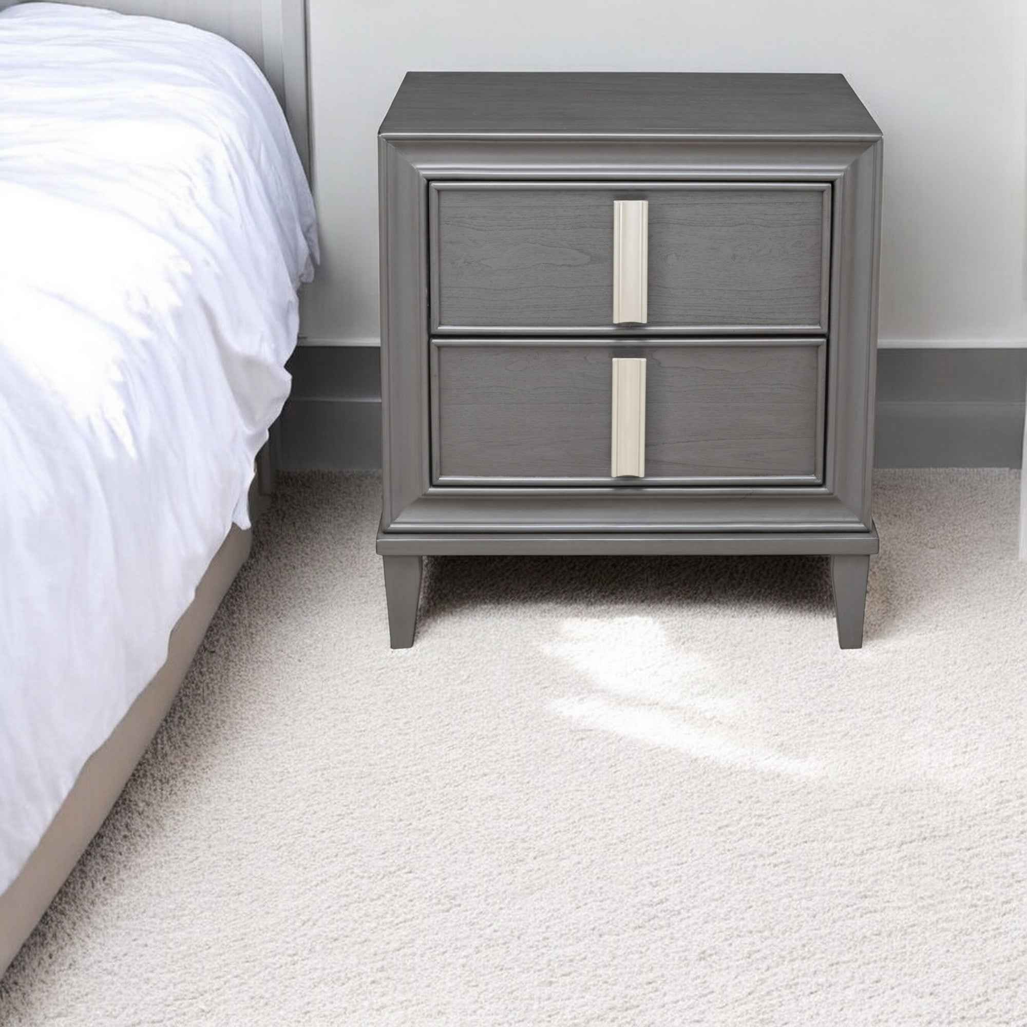 29" Dark Gray Solid Wood and Wood Two Drawer Nightstand
