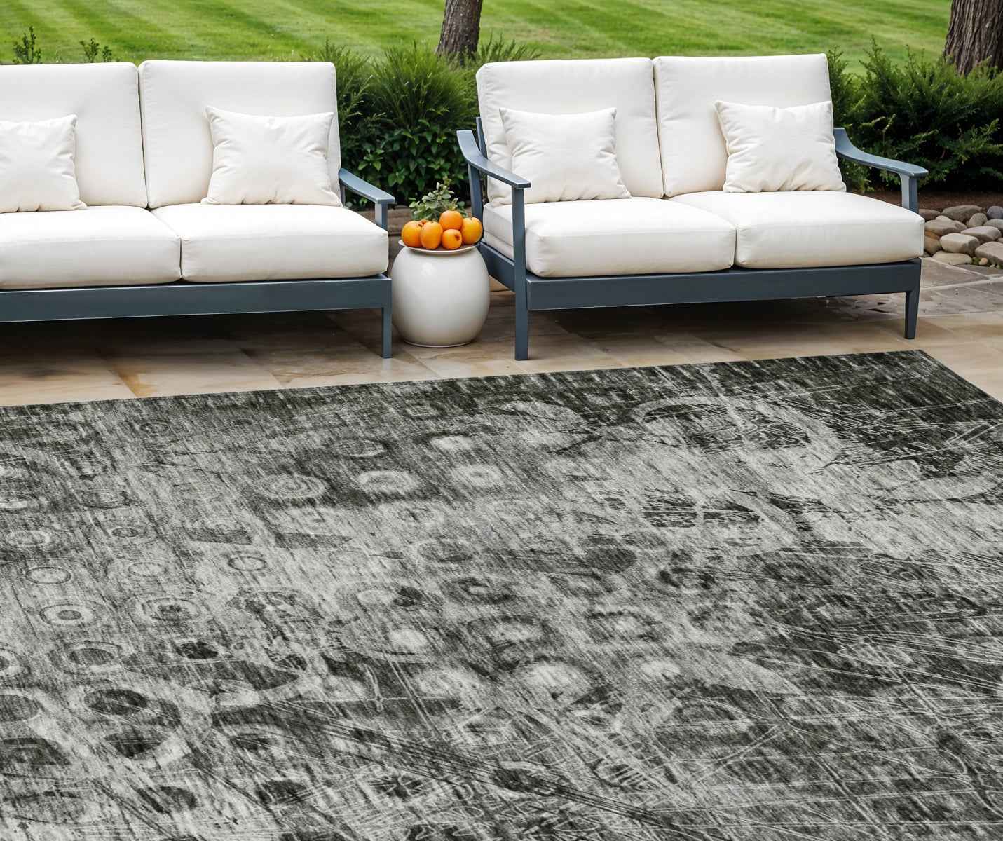 10' X 14' Charcoal Ikat Washable Indoor Outdoor Area Rug