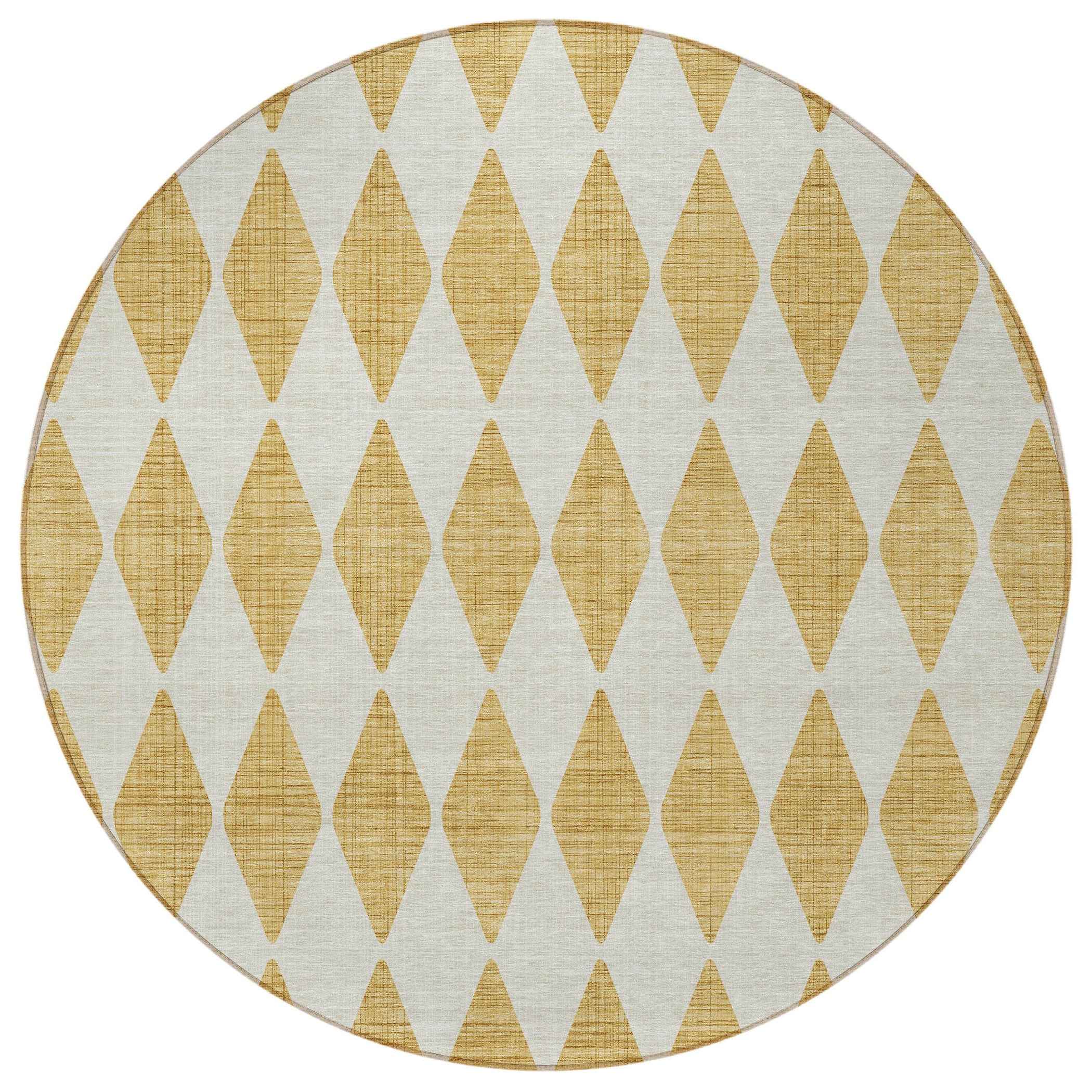 8' Gold And Light Brown Round Geometric Washable Indoor Outdoor Area Rug