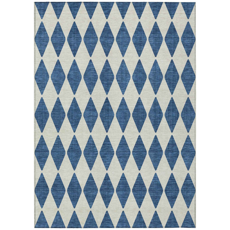 3' X 5' Navy Blue And Ivory Geometric Washable Indoor Outdoor Area Rug