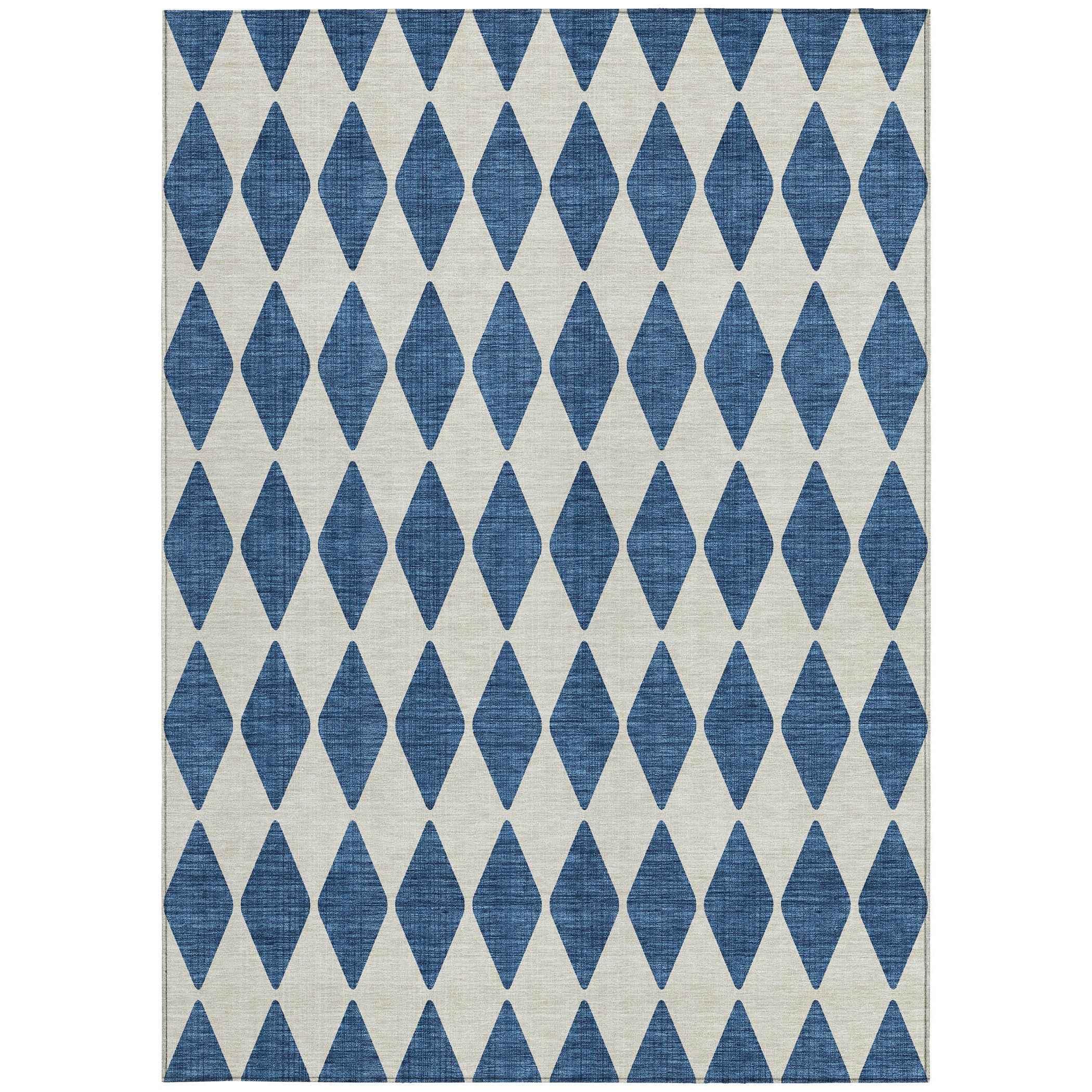 3' X 5' Navy Blue And Ivory Geometric Washable Indoor Outdoor Area Rug