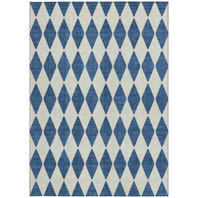 3' X 5' Navy Blue And Ivory Geometric Washable Indoor Outdoor Area Rug
