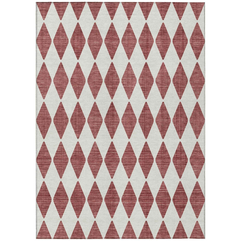 3' X 5' Burgundy Geometric Washable Indoor Outdoor Area Rug