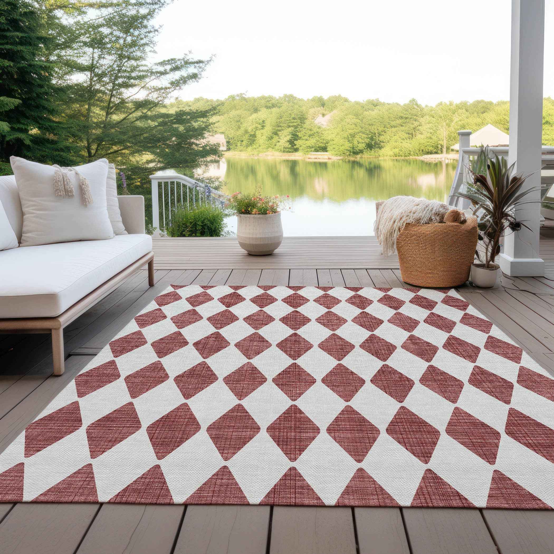 3' X 5' Burgundy Geometric Washable Indoor Outdoor Area Rug