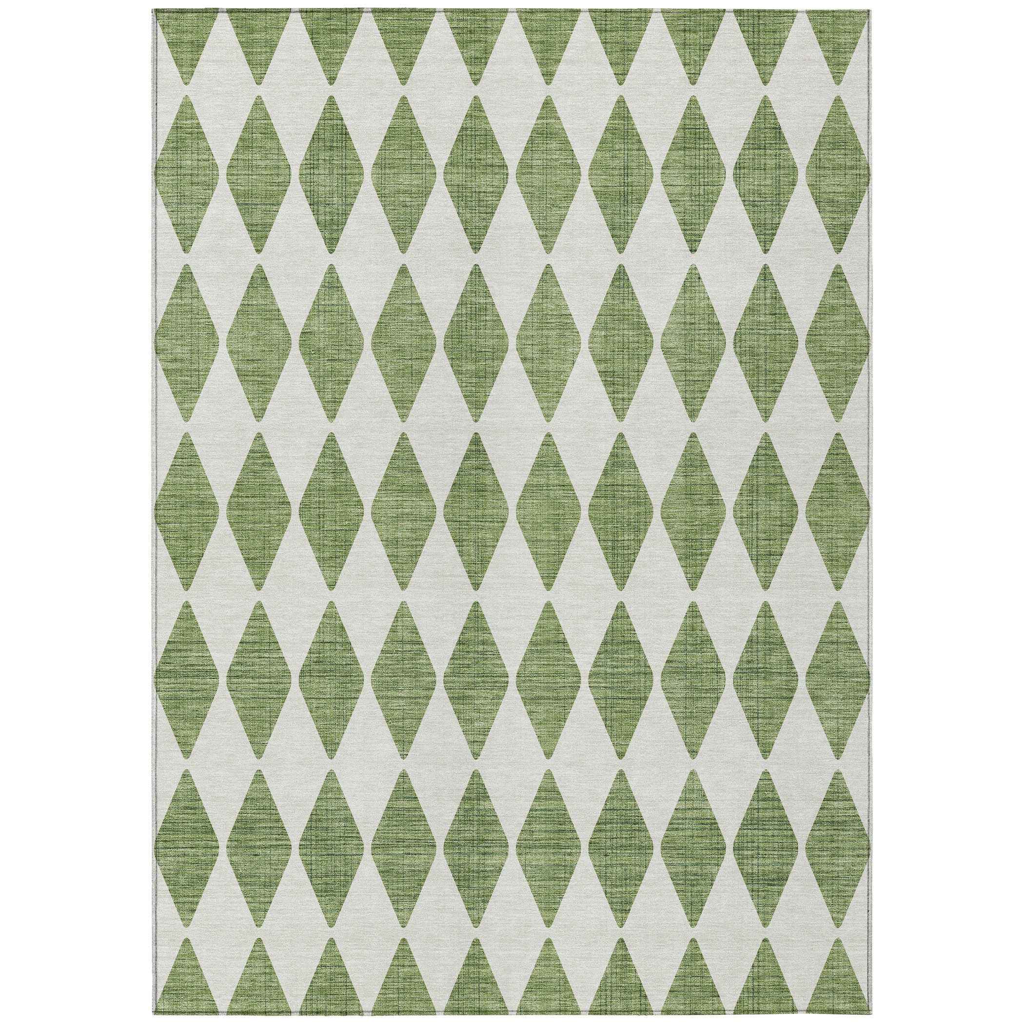 5' X 8' Green And Ivory Geometric Washable Indoor Outdoor Area Rug
