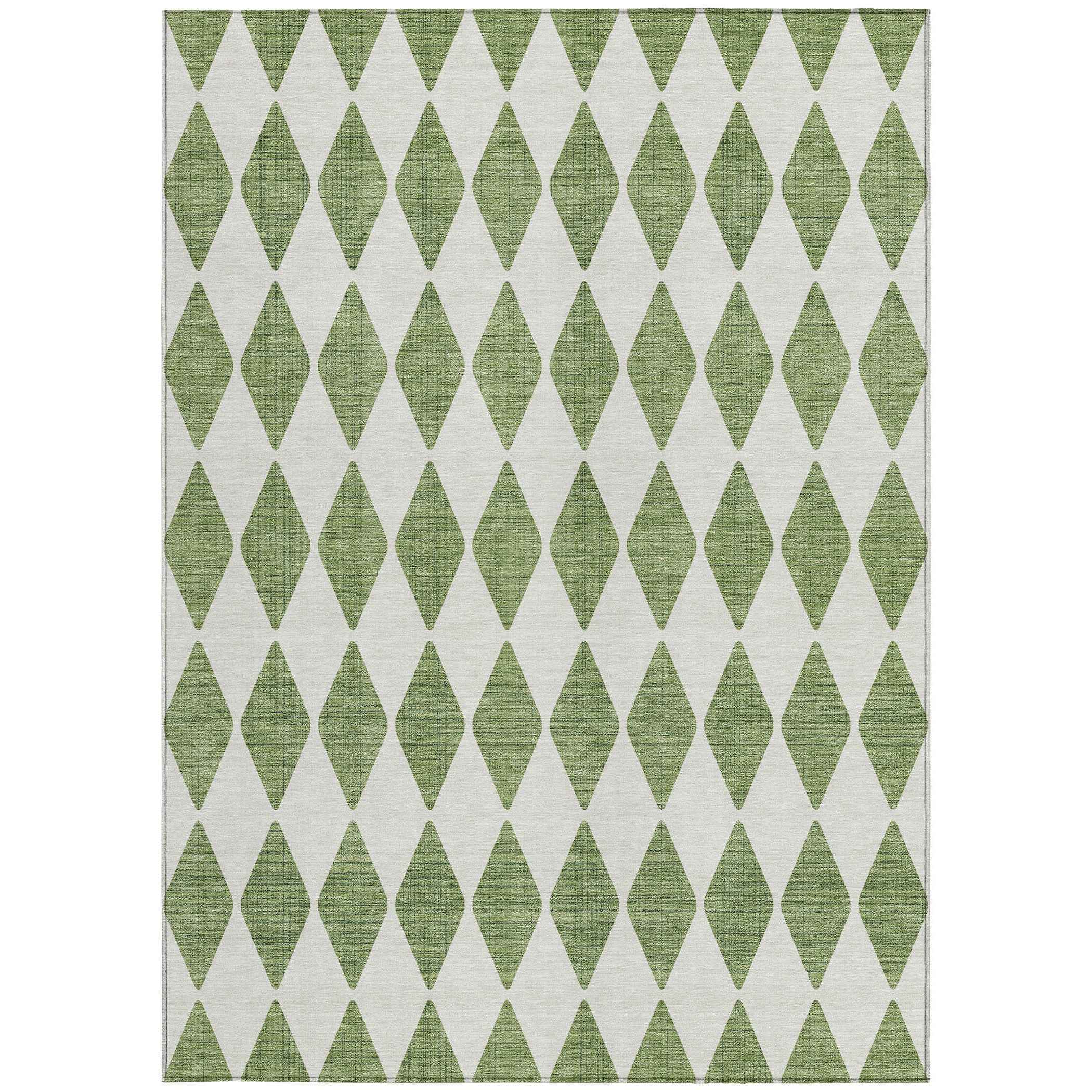 5' X 8' Green And Ivory Geometric Washable Indoor Outdoor Area Rug