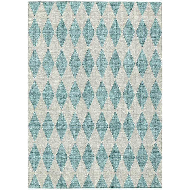 3' X 5' Teal Blue And Ivory Geometric Washable Indoor Outdoor Area Rug