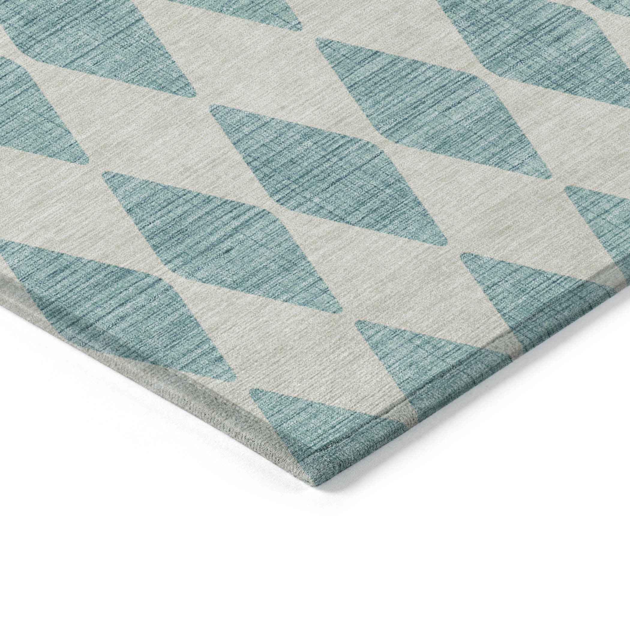 3' X 5' Teal Blue And Ivory Geometric Washable Indoor Outdoor Area Rug