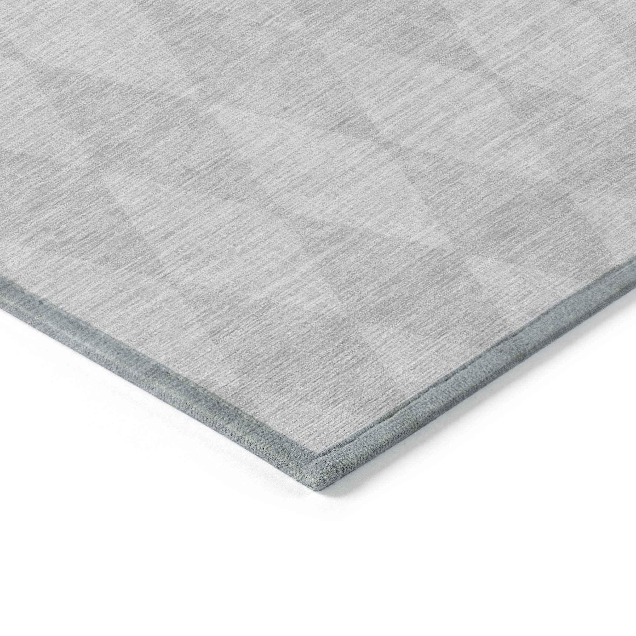 3' X 5' Pewter And Silver Geometric Washable Indoor Outdoor Area Rug