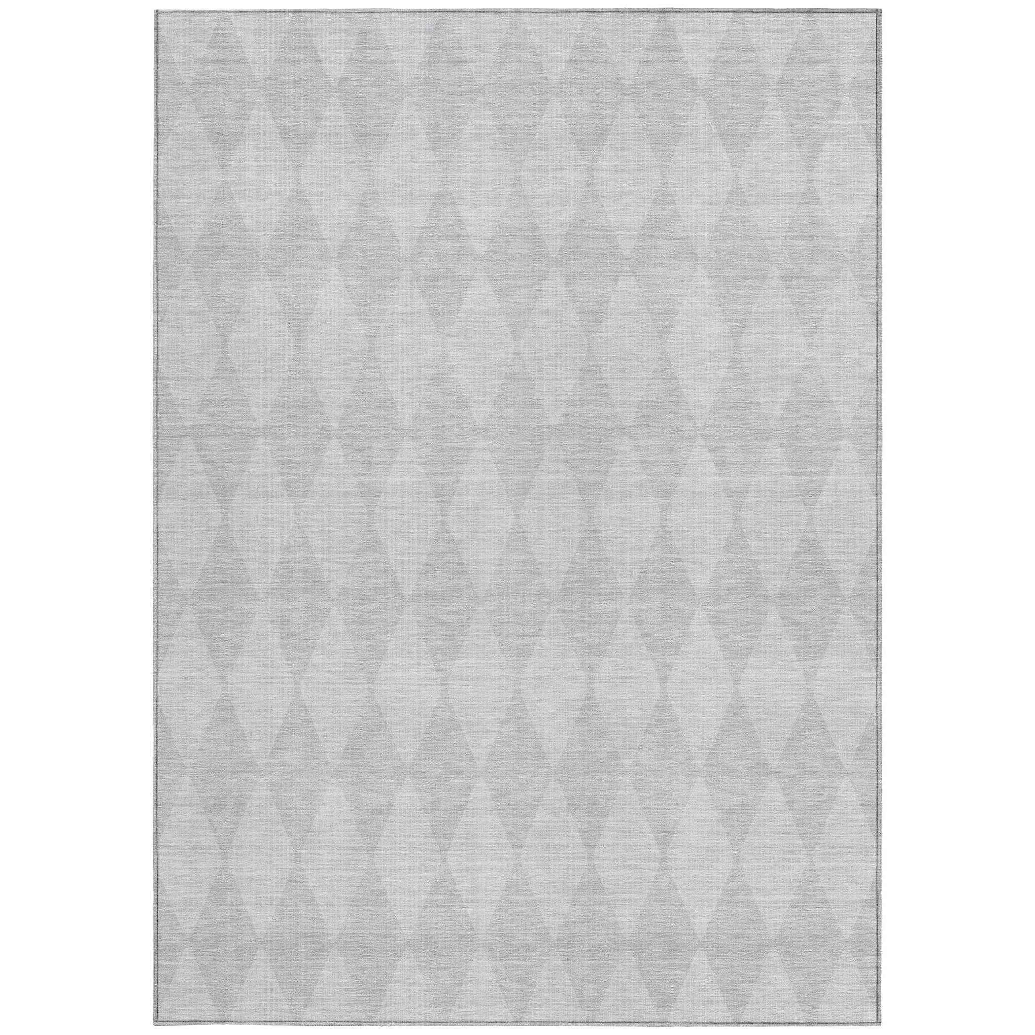 3' X 5' Pewter And Silver Geometric Washable Indoor Outdoor Area Rug