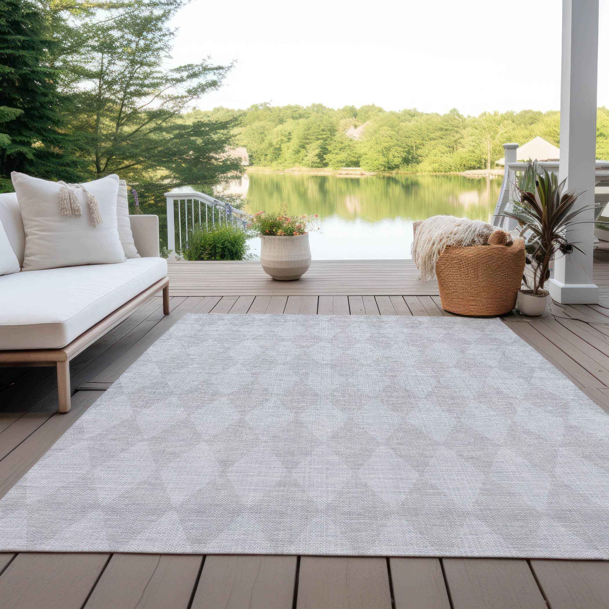 3' X 5' Pewter And Silver Geometric Washable Indoor Outdoor Area Rug
