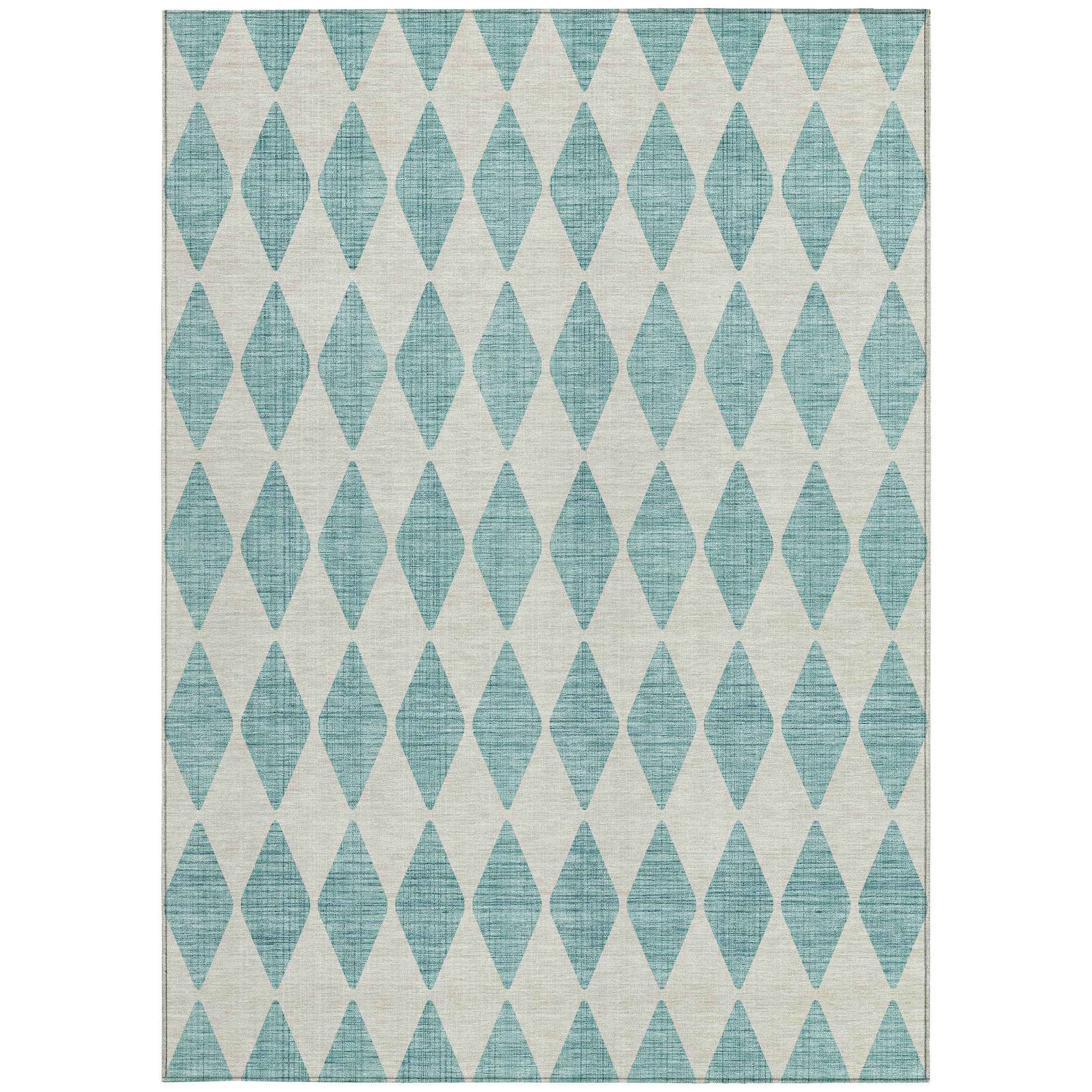 3' X 5' Teal Blue And Ivory Geometric Washable Indoor Outdoor Area Rug