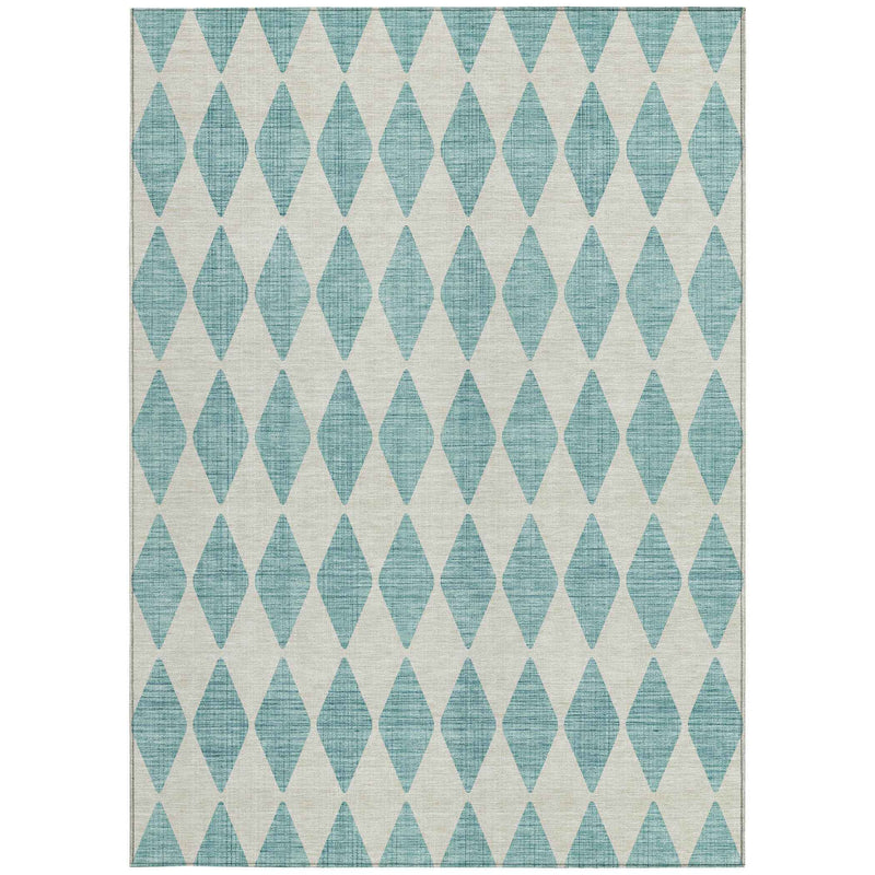 3' X 5' Teal Blue And Ivory Geometric Washable Indoor Outdoor Area Rug