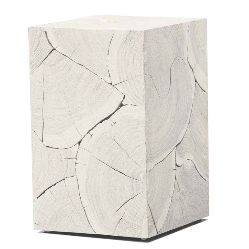 20" Whitewash Solid Wood Block Handmade Square End Table