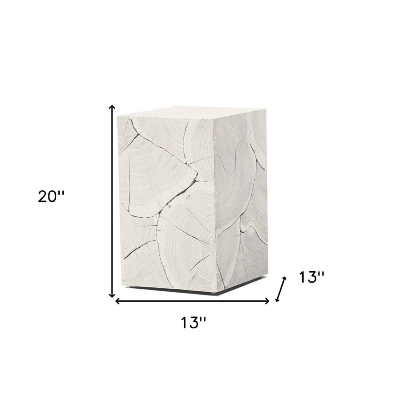 20" Whitewash Solid Wood Block Handmade Square End Table