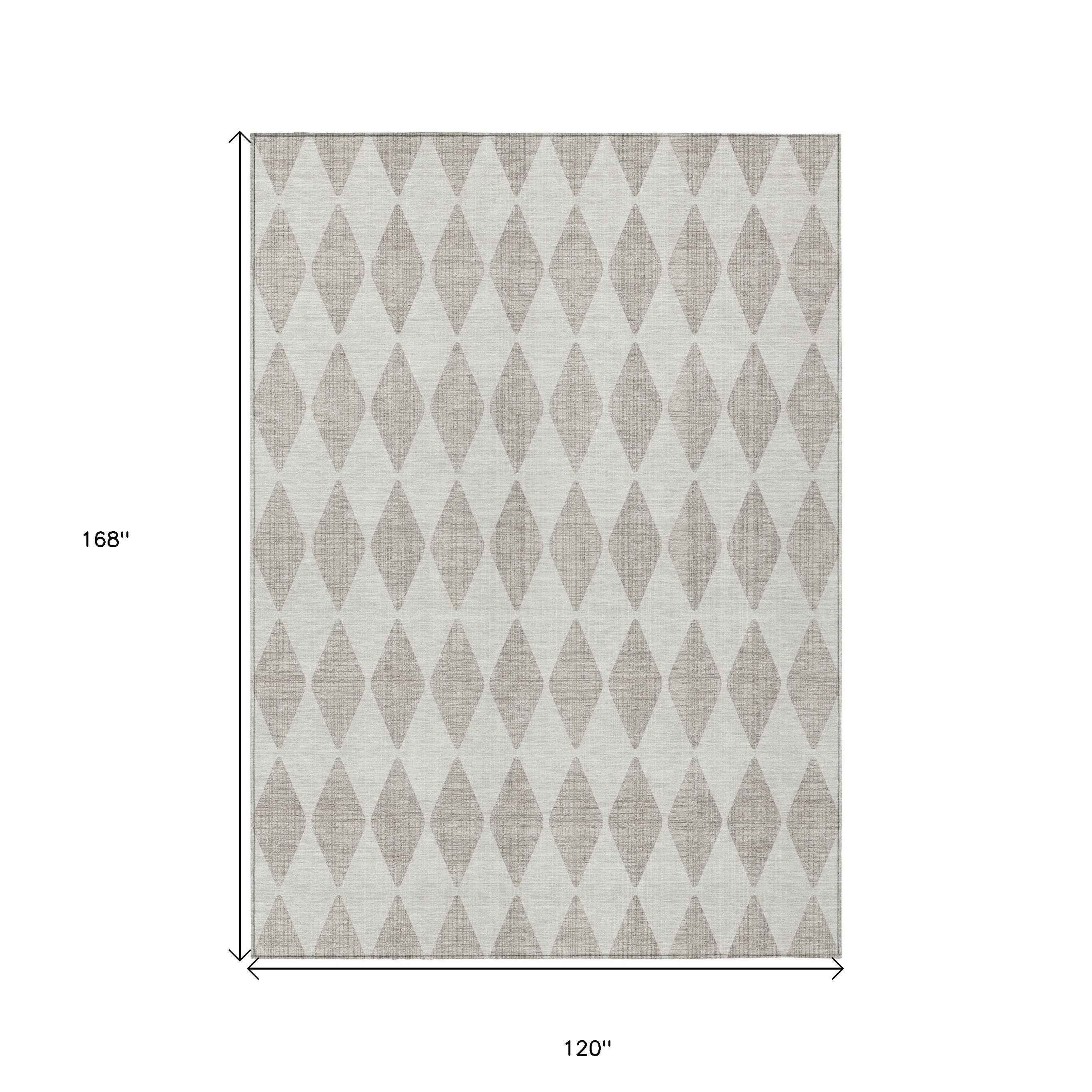 10' X 14' Beige Geometric Washable Indoor Outdoor Area Rug