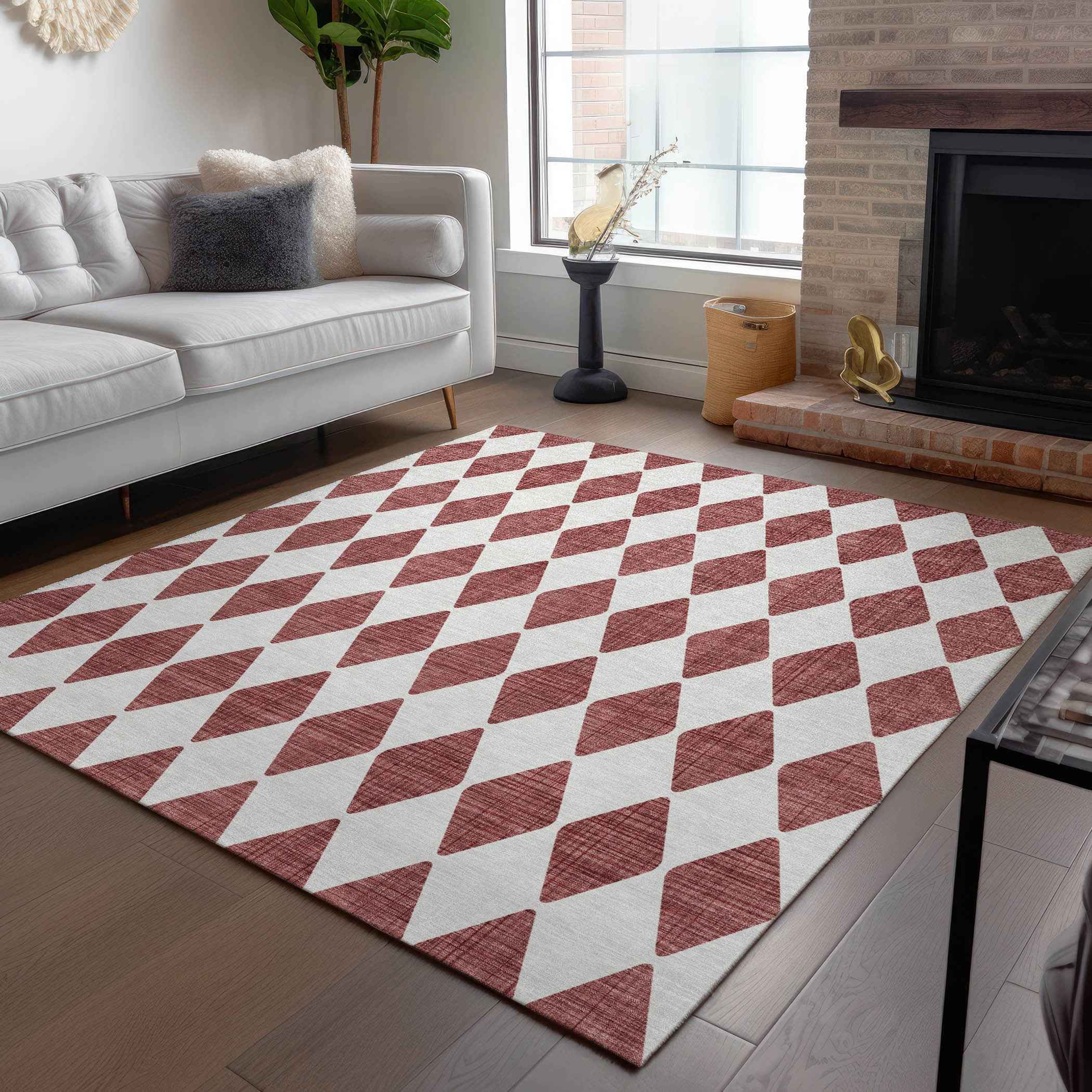 10' X 14' Burgundy Geometric Washable Indoor Outdoor Area Rug